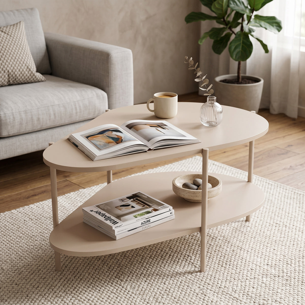 Couchtisch EKLIPSO 90x45 in organischer Form im modernen Stil, Farbe Kaschmir – im Interieur | Pillovely