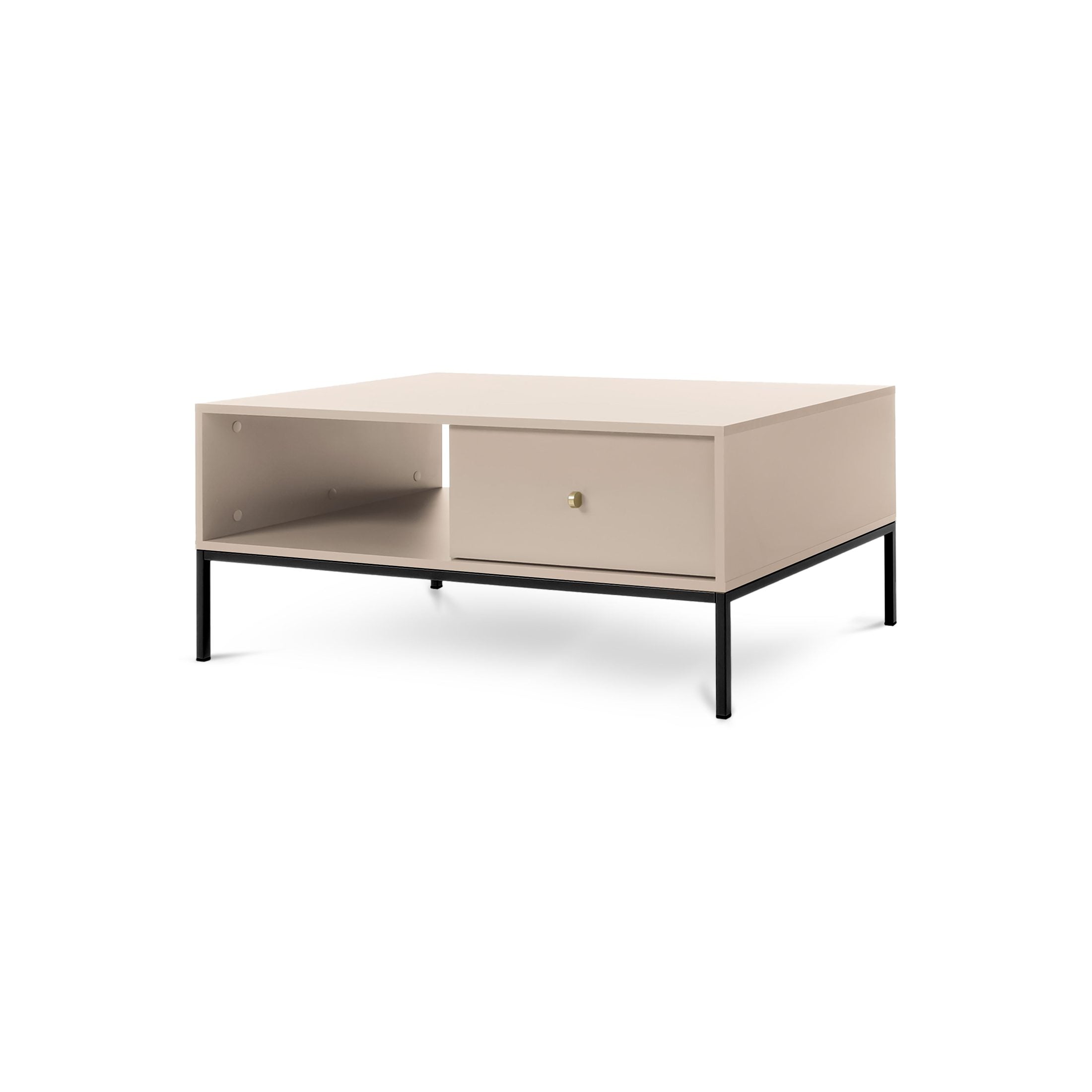 Stolik kawowy 104x47 z szufladą w stylu modern classic | Kviat Beż Piaskowy Czarny