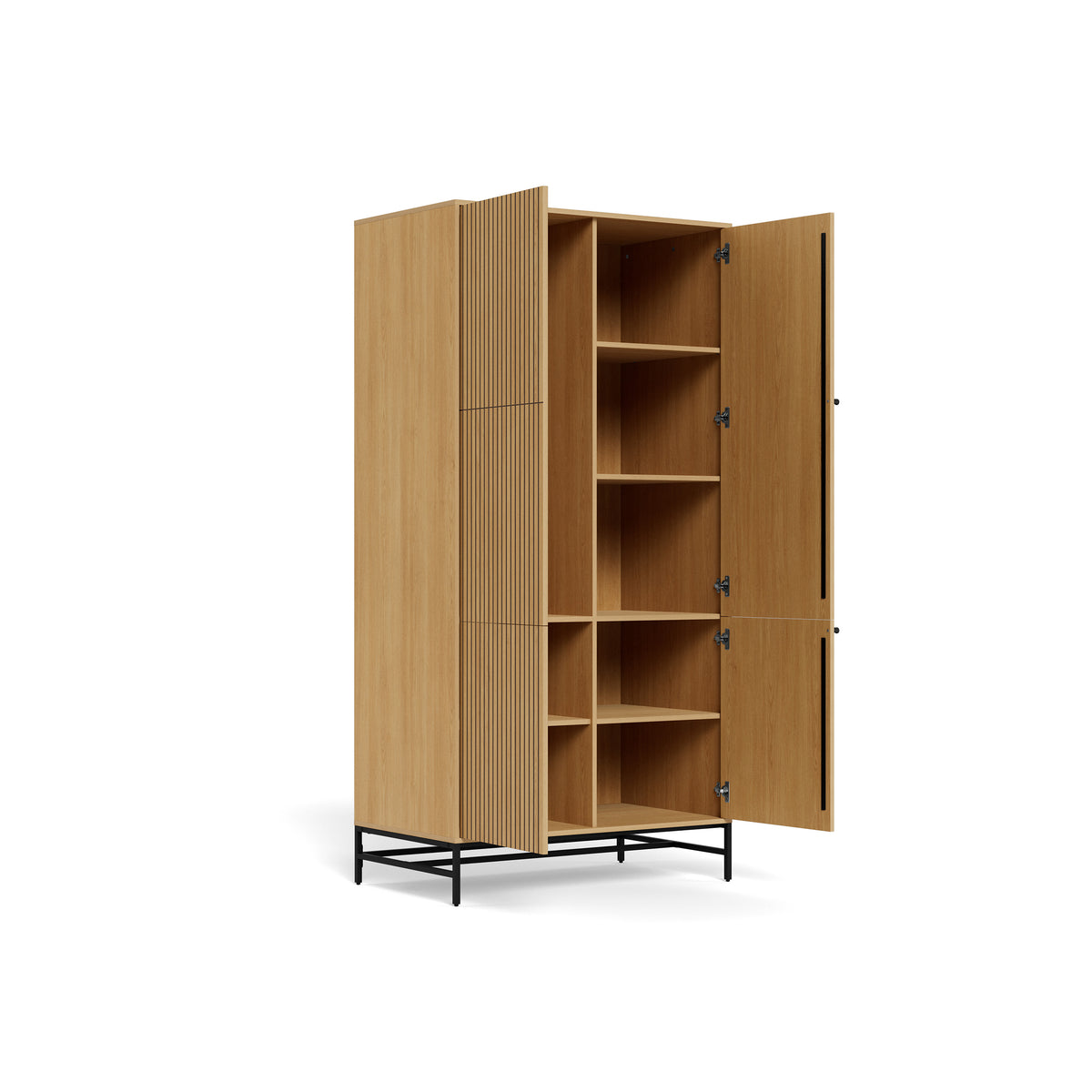 Bambouz-Schrank 99 x 200 mit offenen Türen – Innenausstattung mit Einlegeböden, Schrank mit Einlegeböden und Kleiderstange
