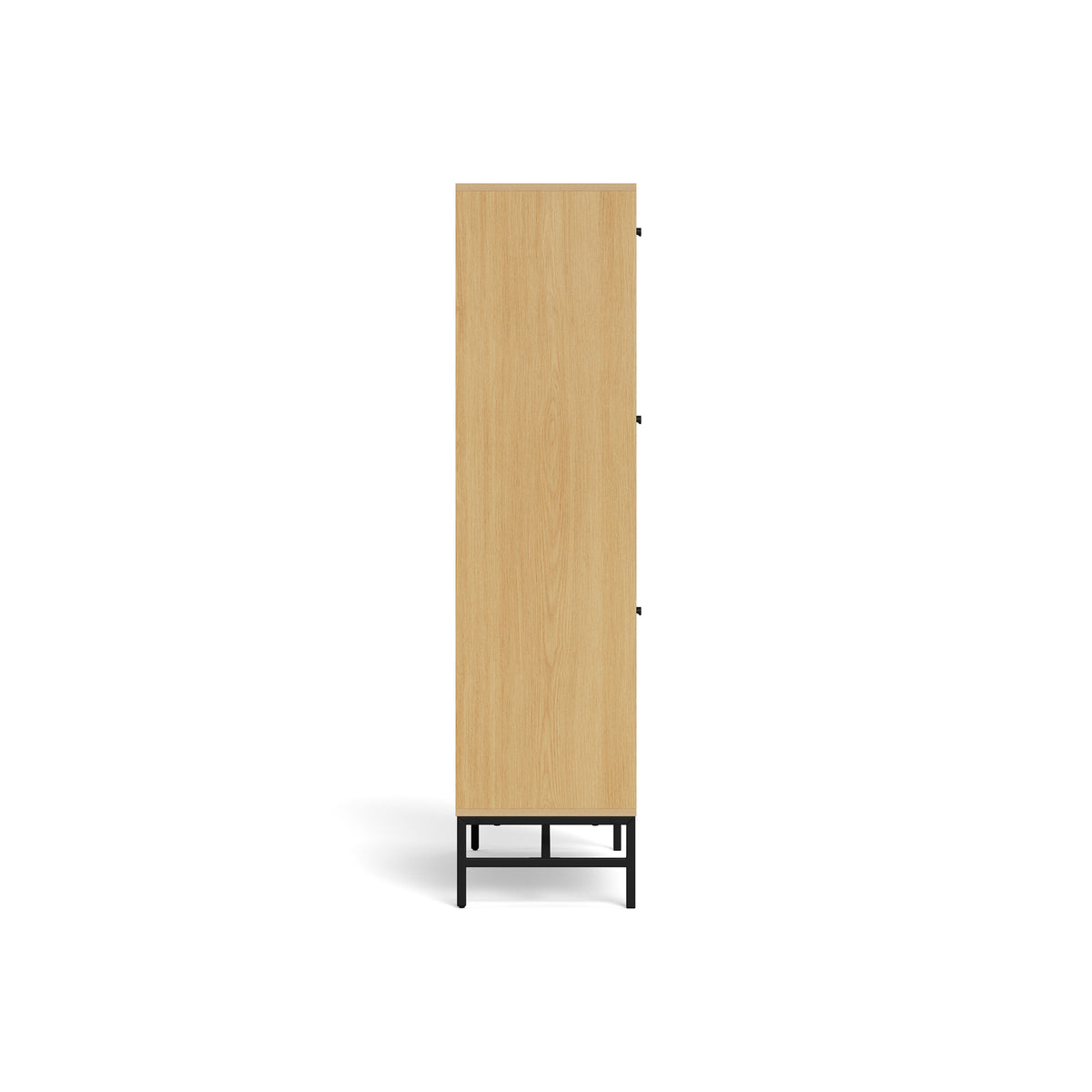 Schuhschrank Bambouz 99x141 – Seitenansicht des Korpus in Eichenoptik und mit schwarzen Stahlbeinen