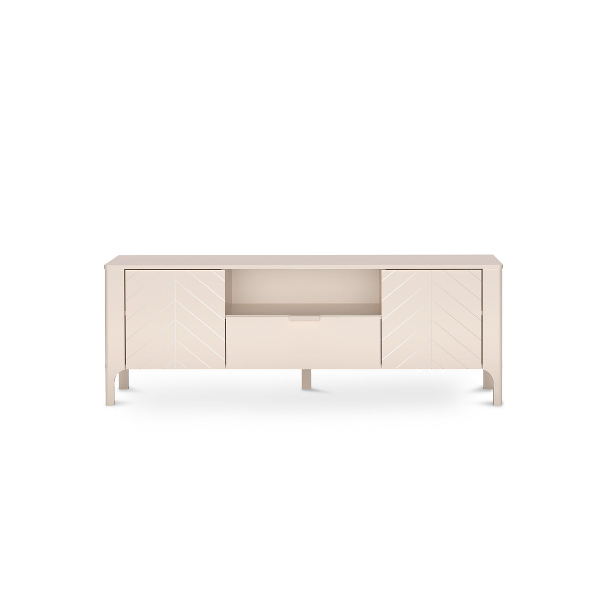 TV-Schrank EKLIPSO 160x57 mit Fischgrätfronten im modernen Stil, Farbe Kaschmir – Vorderansicht | Pillovely