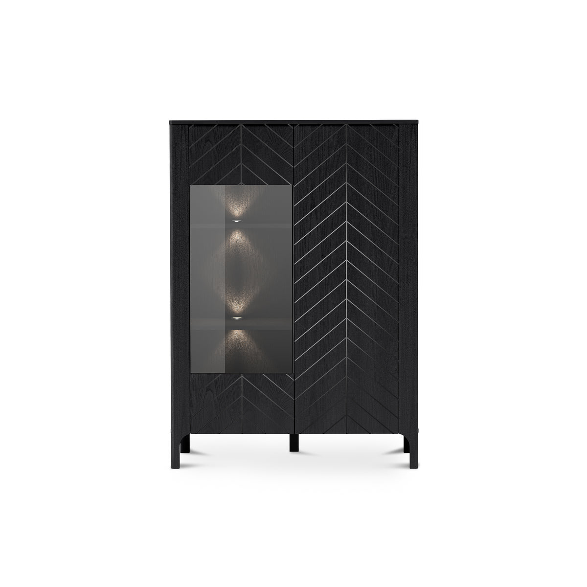 Vitrine EKLIPSO 103x145 mit Glaseinsatz im modernen Stil – Farbe Schwarz mit LED-Beleuchtung | Pillovely