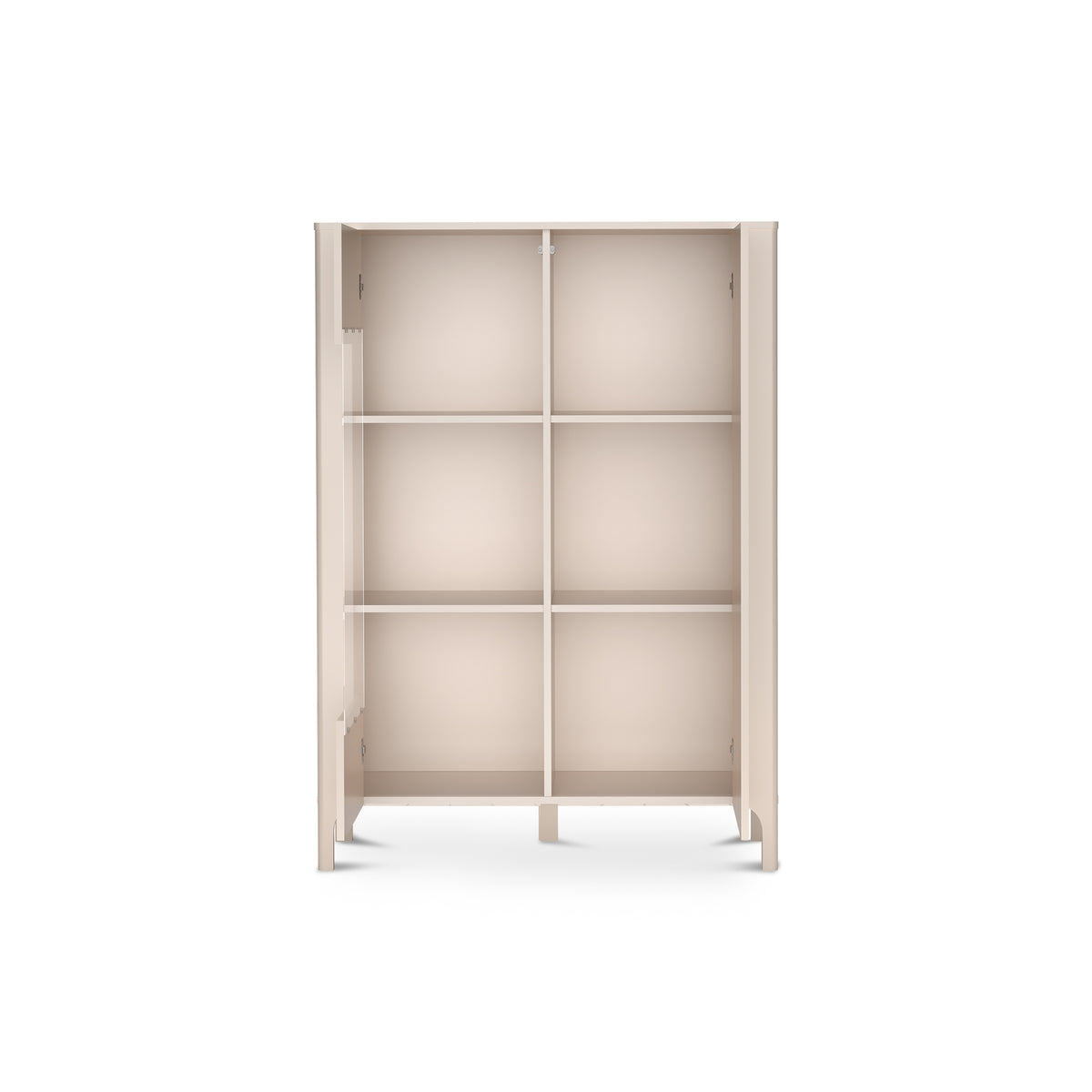 Vitrine EKLIPSO 103x145 mit Glaseinsatz im modernen Stil, Farbe Kaschmir – geöffnet | Pillovely