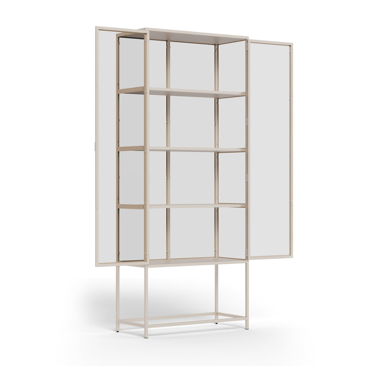 Vitrine Skeleto 77 x 186, grau, Melamin, mit offenen Türen – vier Einlegeböden im Inneren, Vitrine mit Glastüren