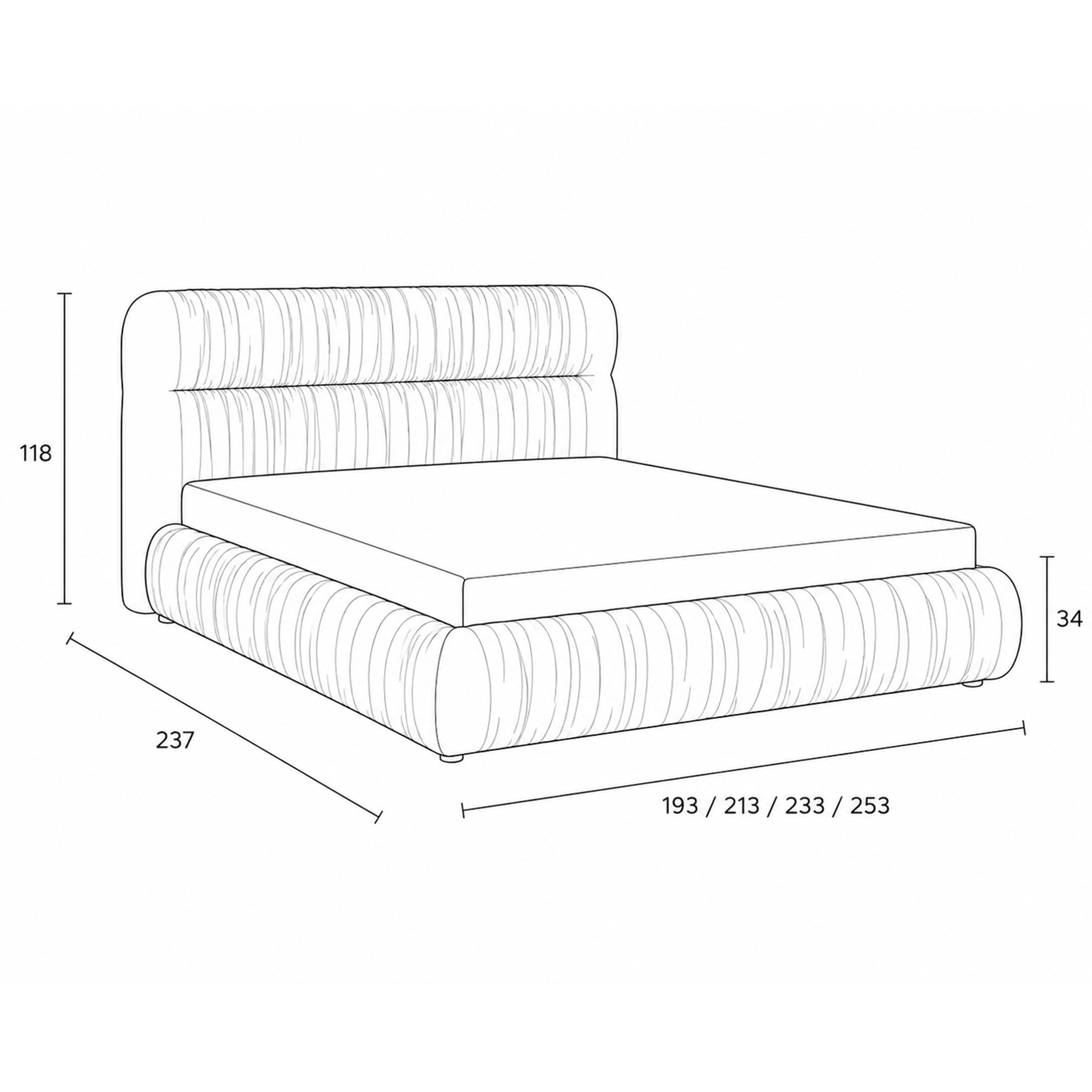 Polsterbett Bett mit Plissee und Bettkasten im modernen Stil | Drapori