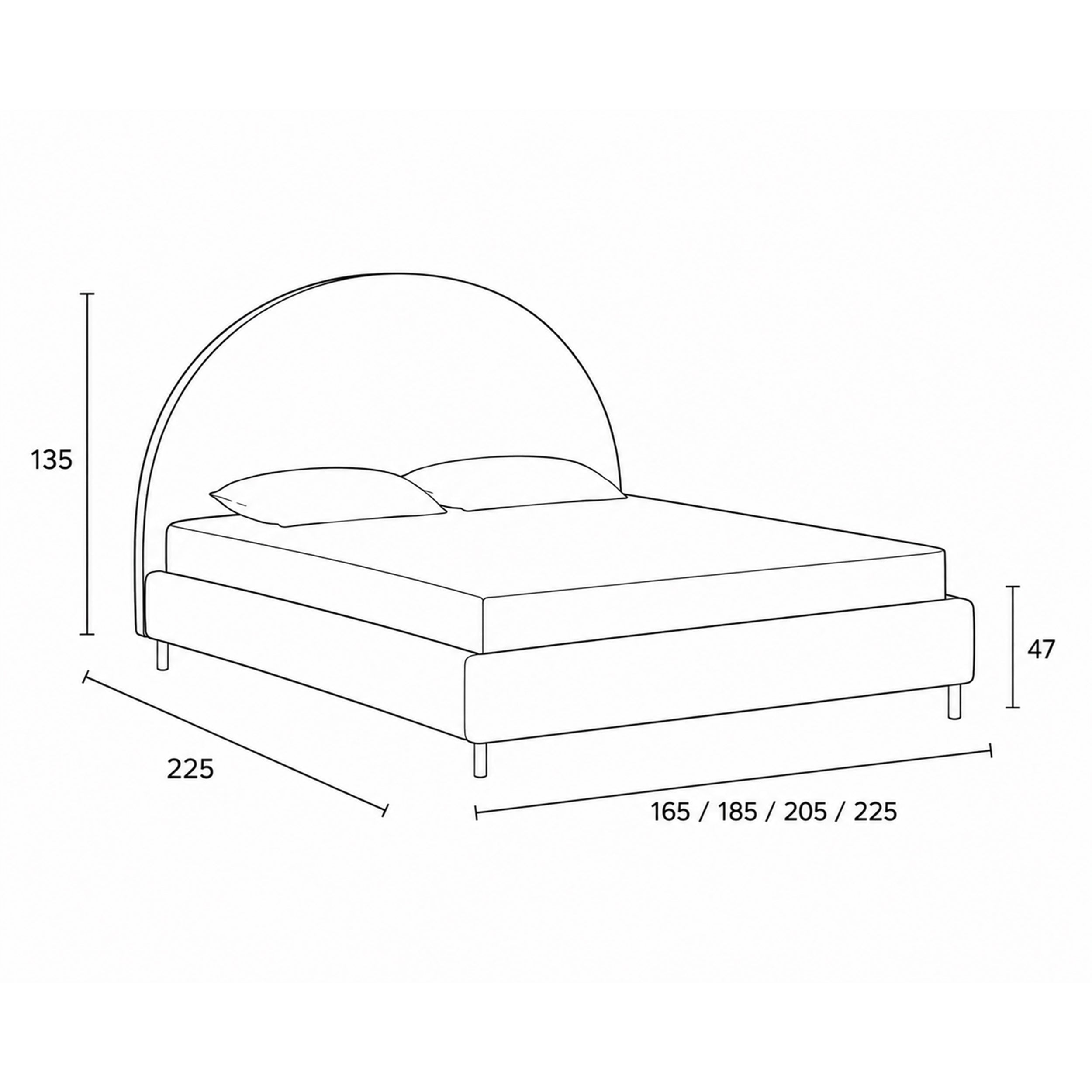 Polsterbett mit halbrundem Kopfteil und Bettkasten im Soft-Modern-Stil | Zora