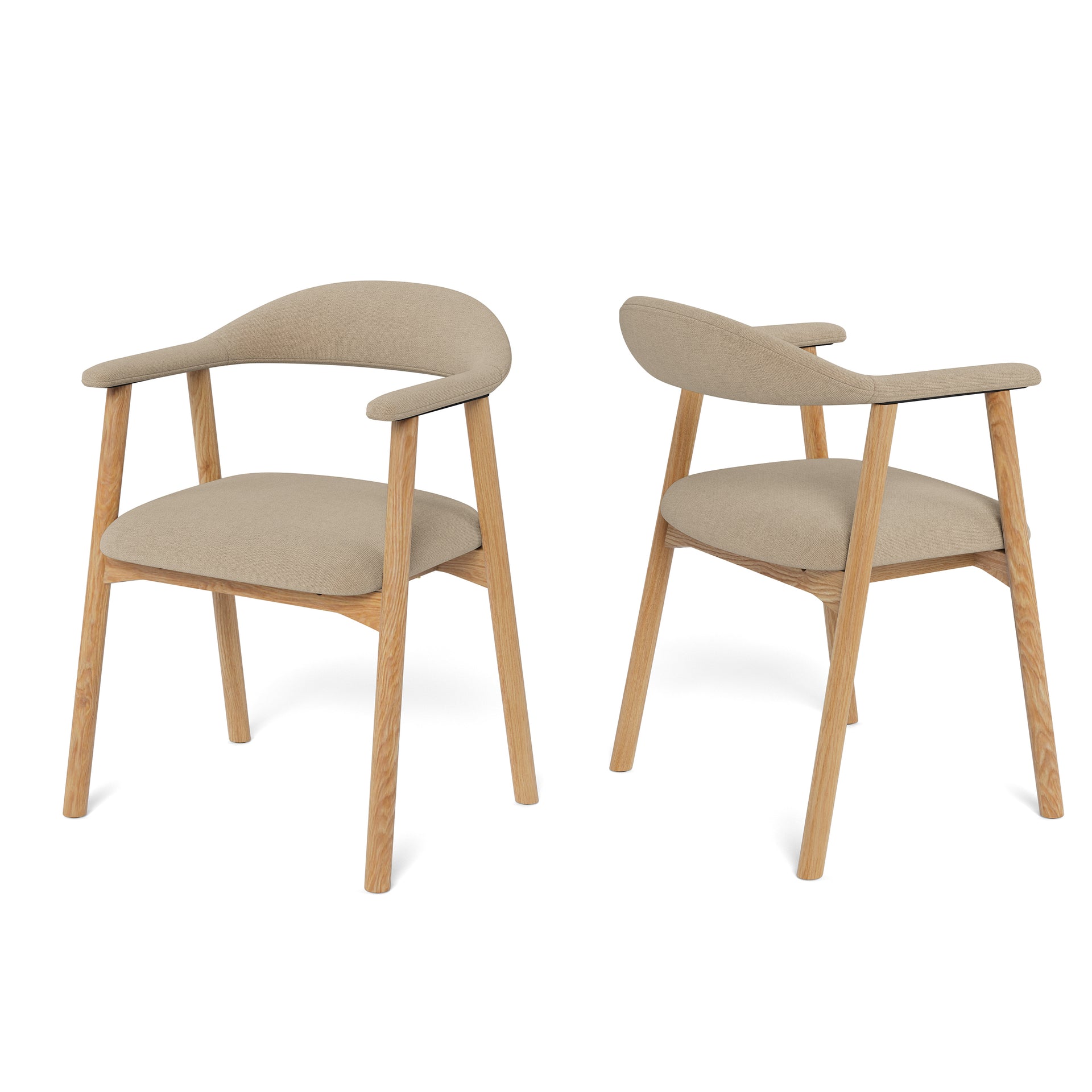 Zestaw dwóch krzeseł z podłokietnikami w stylu skandynawskim - dębowa podstawa, tapicerowane siedzisko | Hikari Komfort