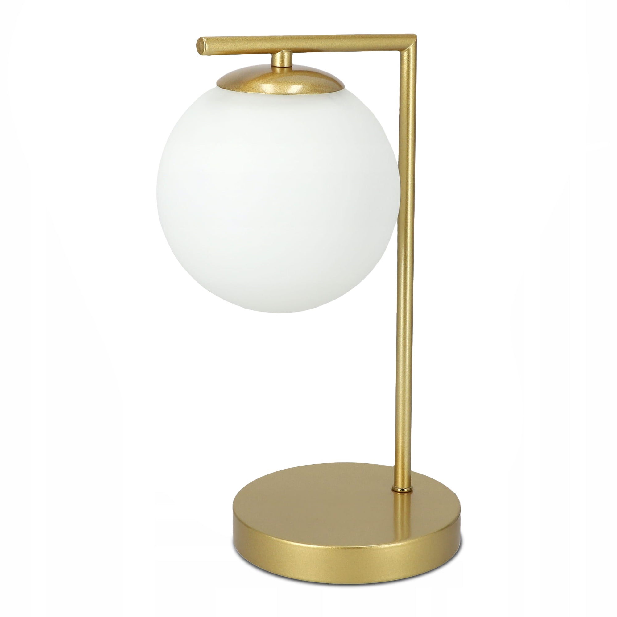 Lampka biurkowa z szklaną kulą w stylu eleganckim – złoty metal, szklany klosz G9 | Orbitella