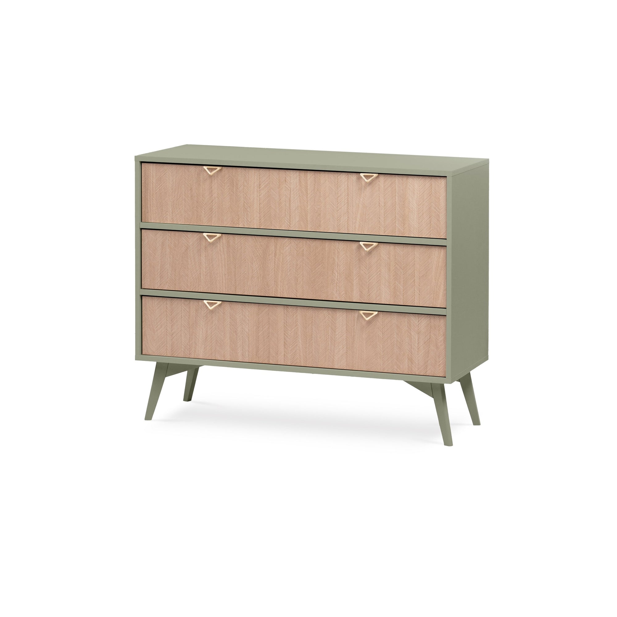 Komoda z szufladami 106x80 w stylu japandi - jodełka, złote uchwyty, drewniane nogi | Mandala Eukaliptus