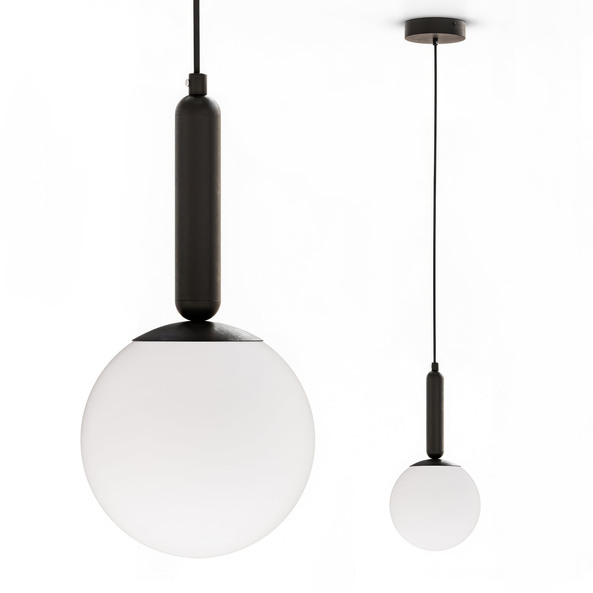 Lampa wisząca z kulą w stylu loftowym – czarna konstrukcja, szklany klosz, regulowany przewód | Obal