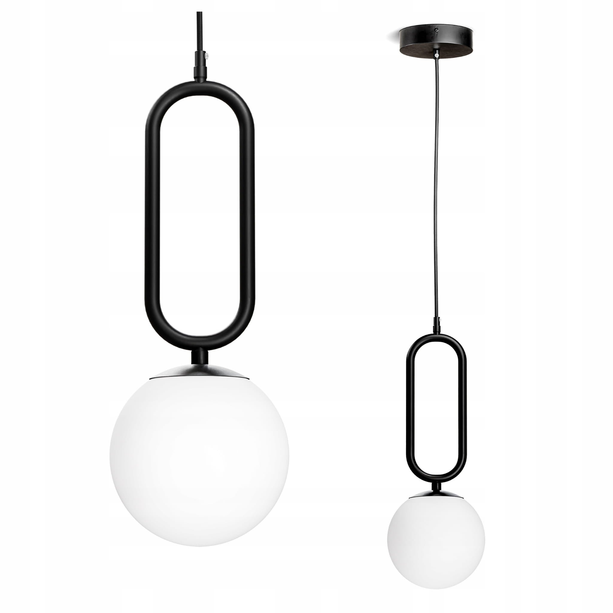 Lampa wisząca z kulistym kloszem i czarną ramą w stylu loftowym – geometryczna forma, szkło, E27 | Obal