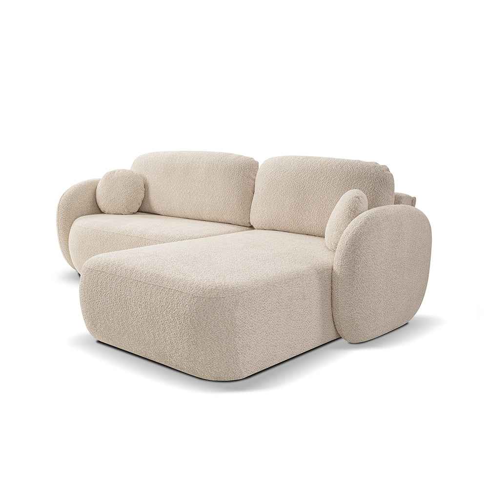 Narożnik 4-osobowy z funkcją spania w stylu minimalistycznym – Tkanina Abriamo, automat DL, tapicerowane plecy | OLEMO