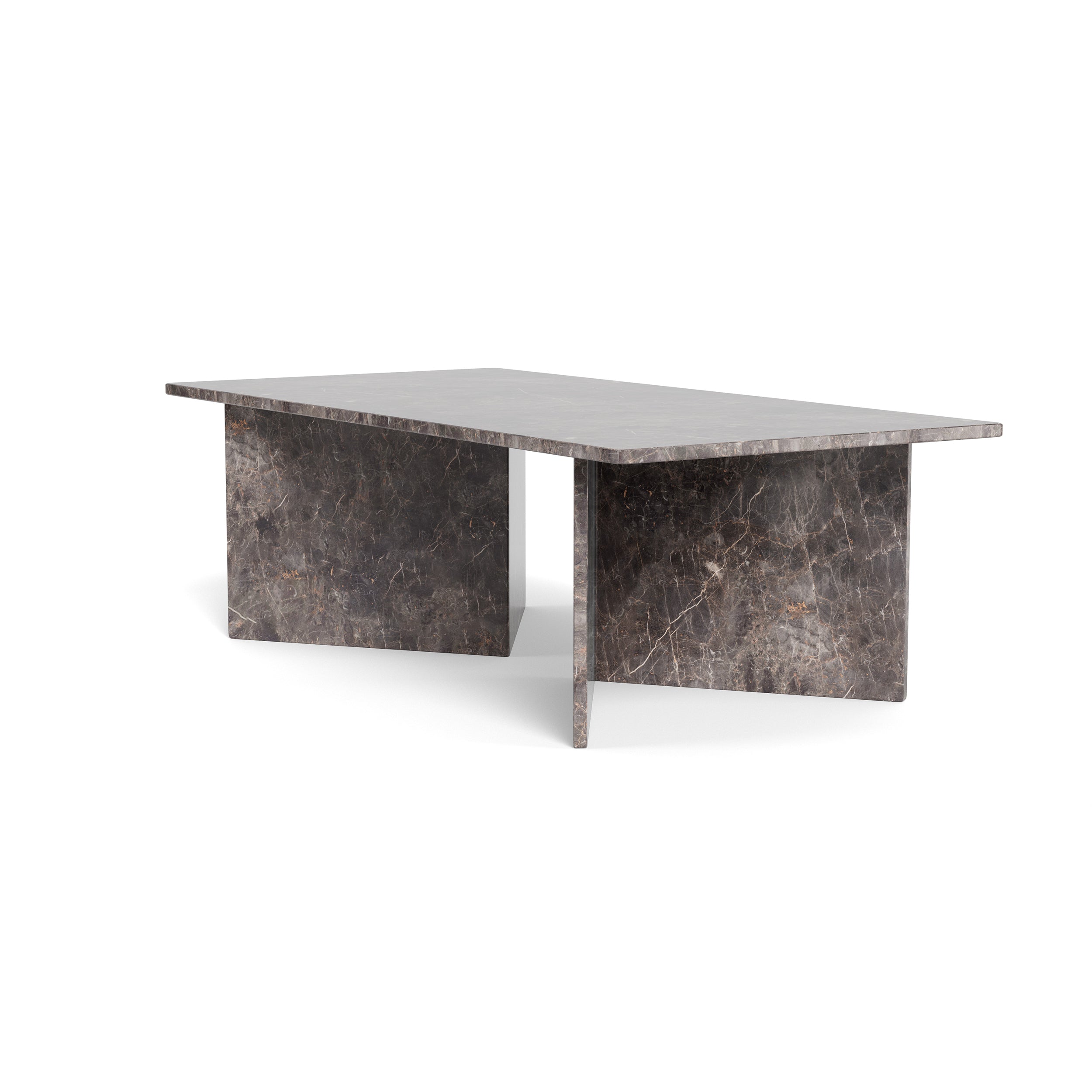 Stolik kawowy 140x42 w stylu eleganckim – duży blat, marmurowe wykończenie, podstawa V-shape | Plaris Ciemny Marmur