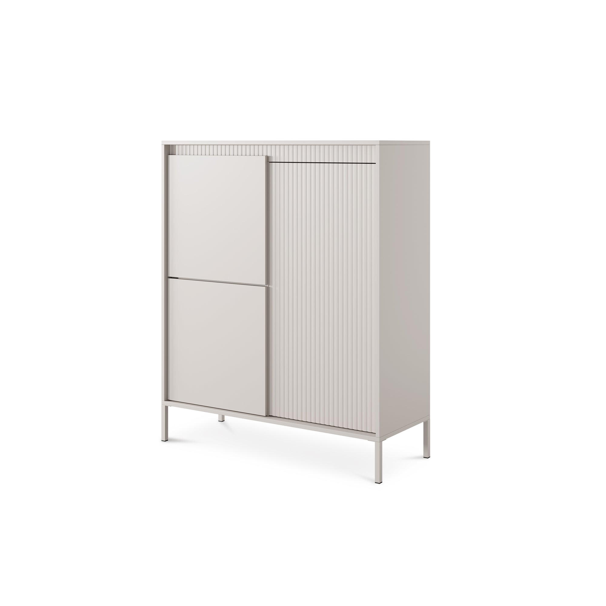 Komoda 3-drzwiowa 104x123 w stylu japandi - beż, push-to-open, wysoka forma | Senra