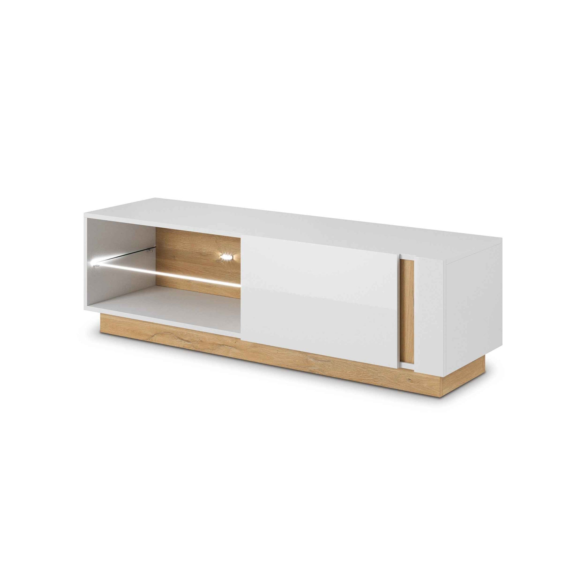 Szafka RTV 138x46 w stylu glamour - fronty wysoki połysk, system push-to-open | Armelia