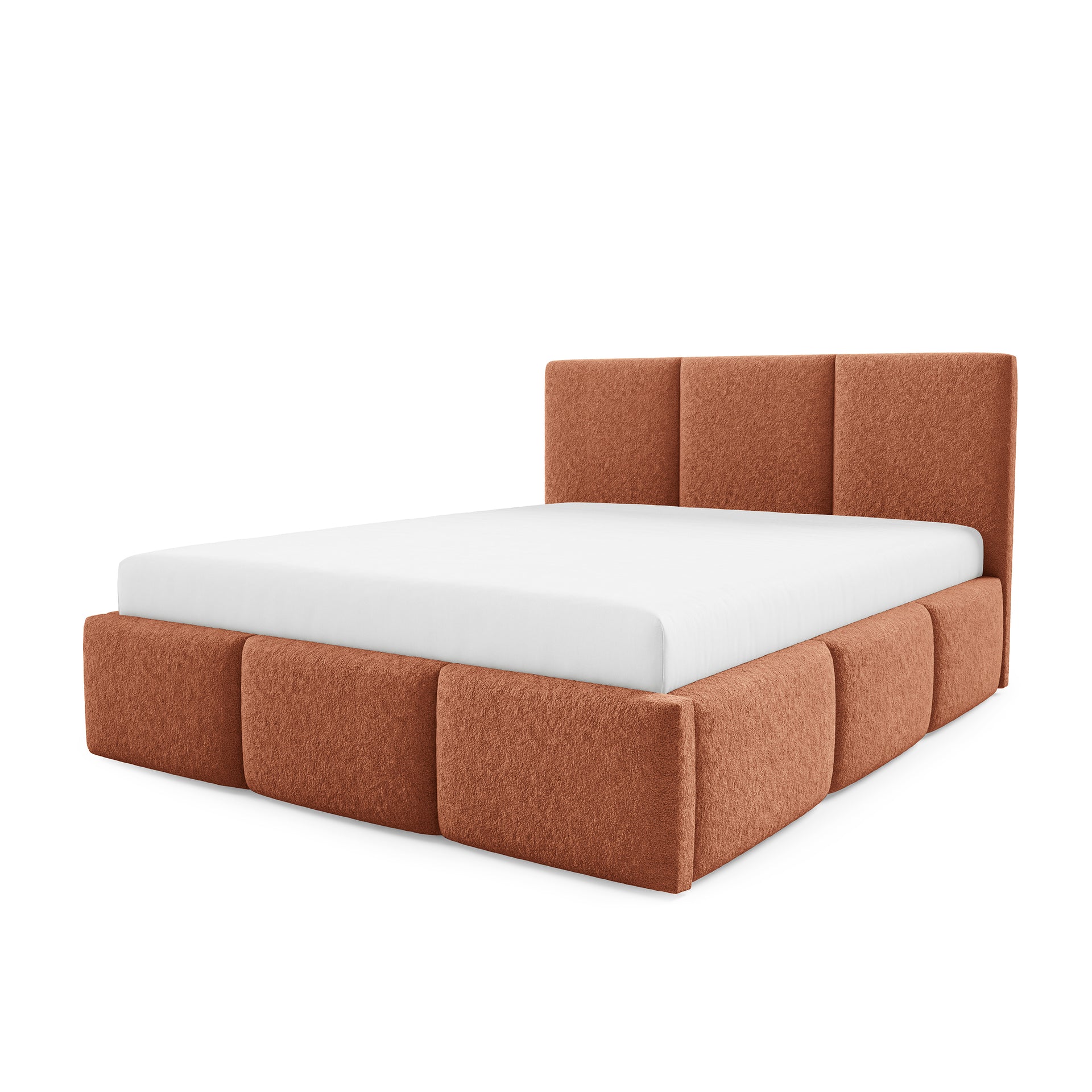 Łóżko tapicerowane z pojemnikiem w różnych rozmiarach w stylu nowoczesnym - tkanina Lambi, pionowe pikowania, podnoszony stelaż | Melora