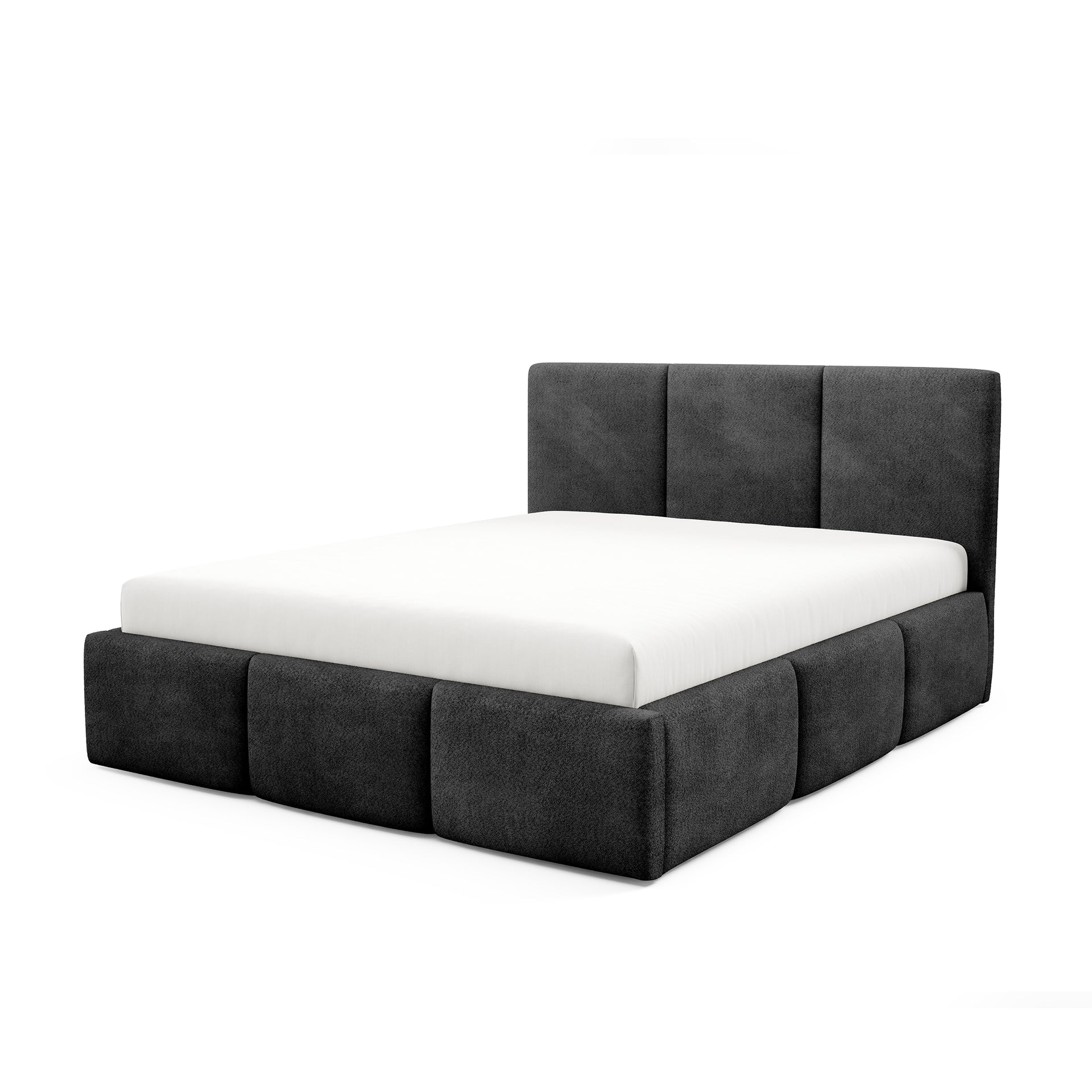 Łóżko tapicerowane z pojemnikiem w różnych rozmiarach w stylu nowoczesnym - tkanina Coral, pionowe pikowania, podnoszony stelaż | Melora