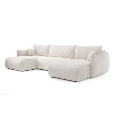 U-Ecksofa mit Schlaffunktion und Liegefläche 145x302 im Vintage-Stil | ALLORO – Schrägansicht
