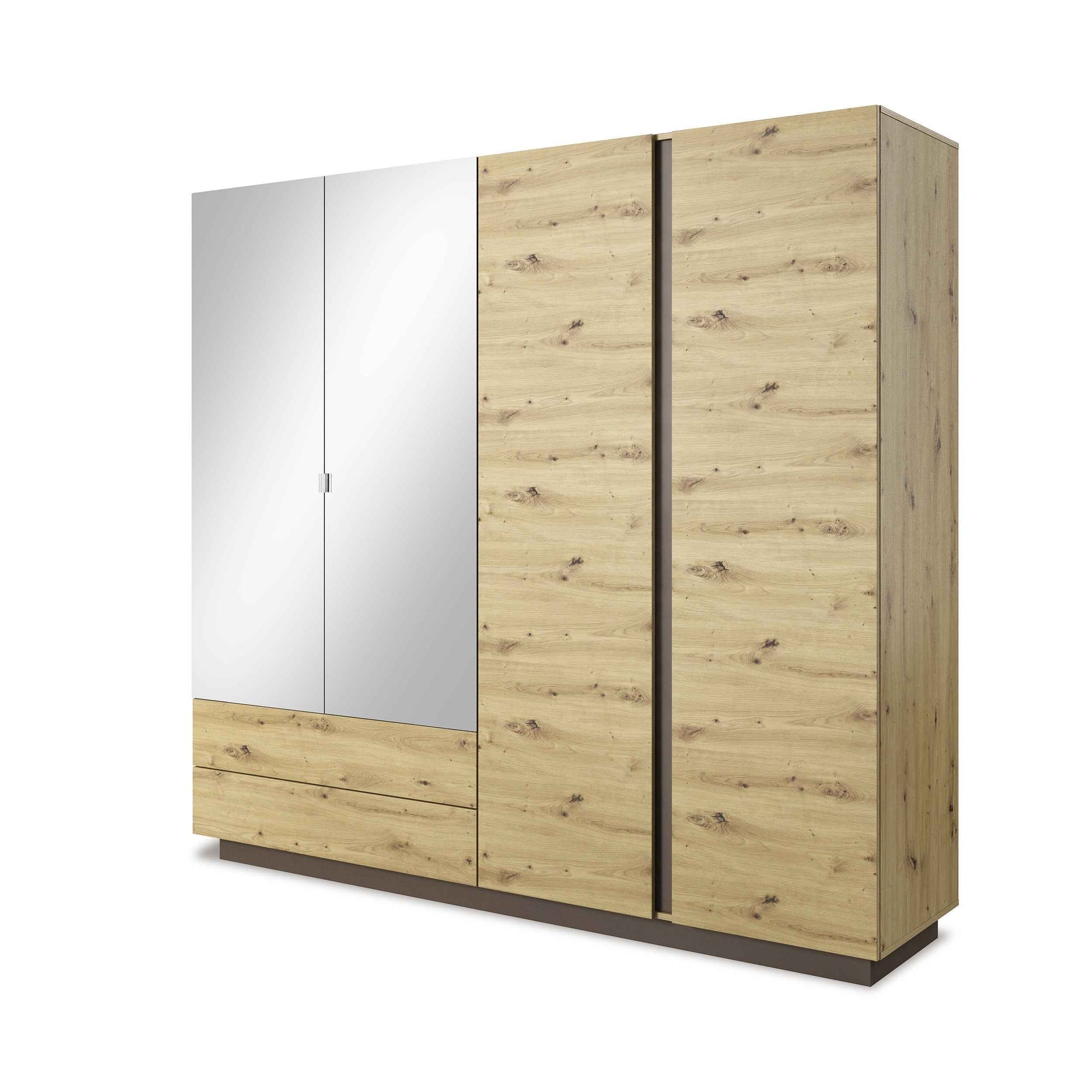 Szafa 4-drzwiowa 220x202 cm w stylu nowoczesnym – z lustrem, szuflady, cichy domyk | Armelia NIE