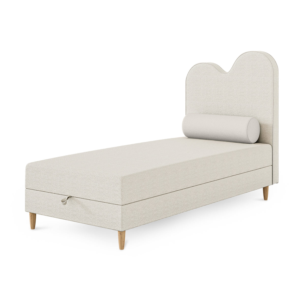 Kinder-Kontinentalbett mit gewelltem Kopfteil und Bettkasten im Soft-Modern-Stil | Mellia