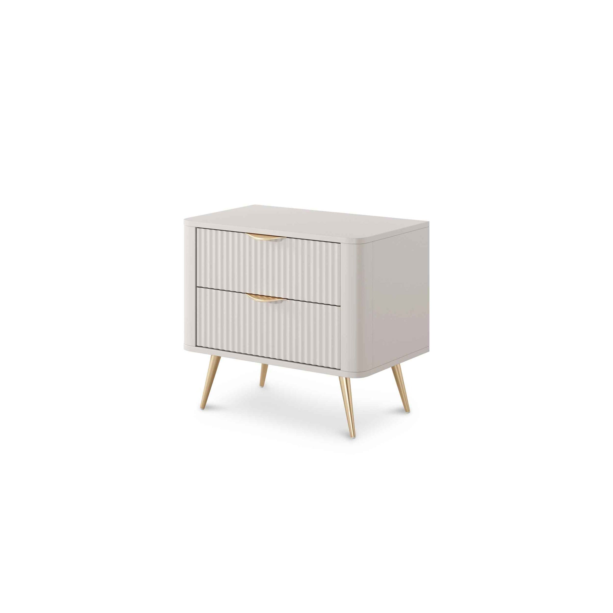Szafka nocna z 2 szufladami 63x55 cm w stylu eleganckim – ryflowane fronty, zaoblone krawędzie | Laanti Beż