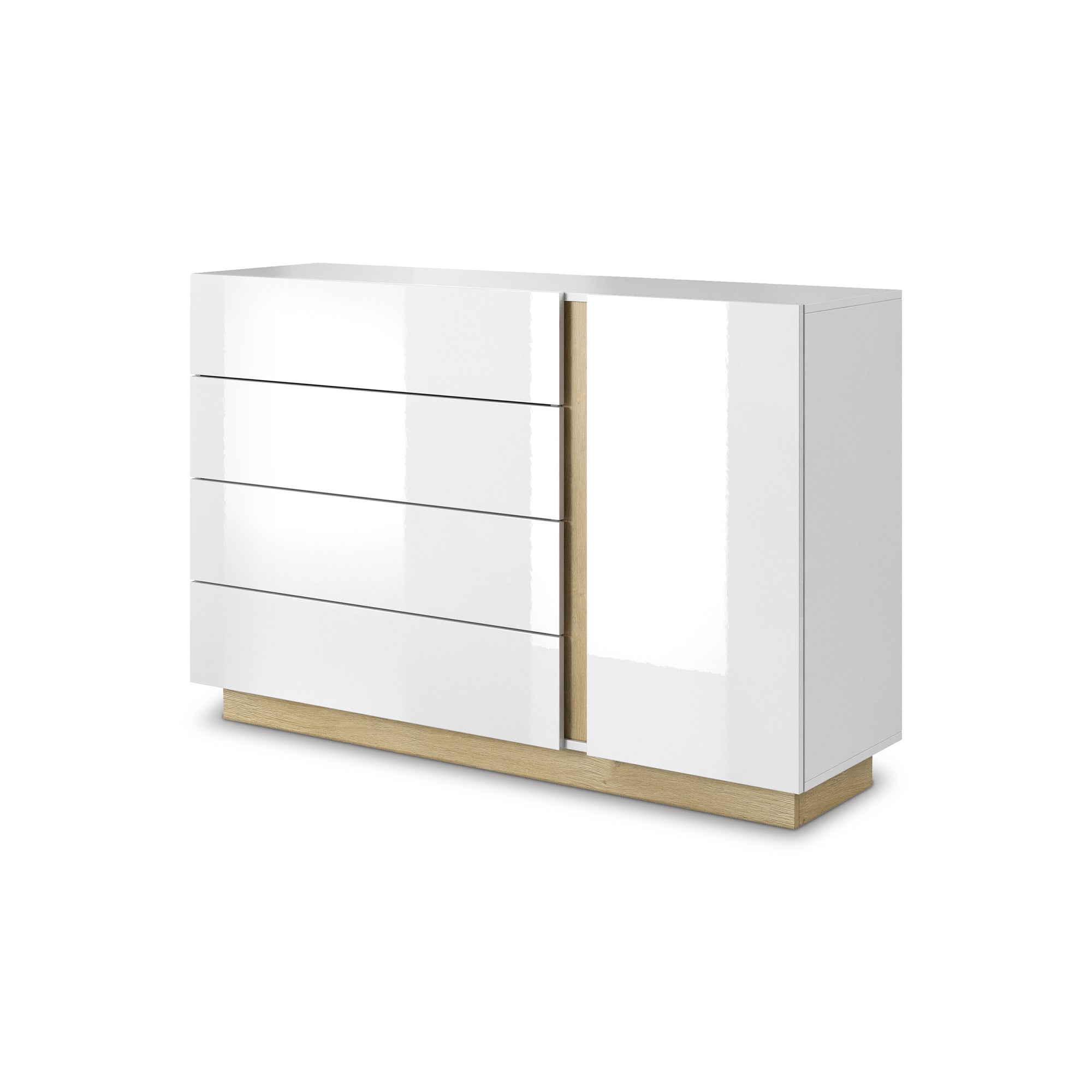 Komoda 138x91 w stylu minimalistycznym - push-to-open, cichy domyk, 4 szuflady | Armelia Biały Dąb grandson