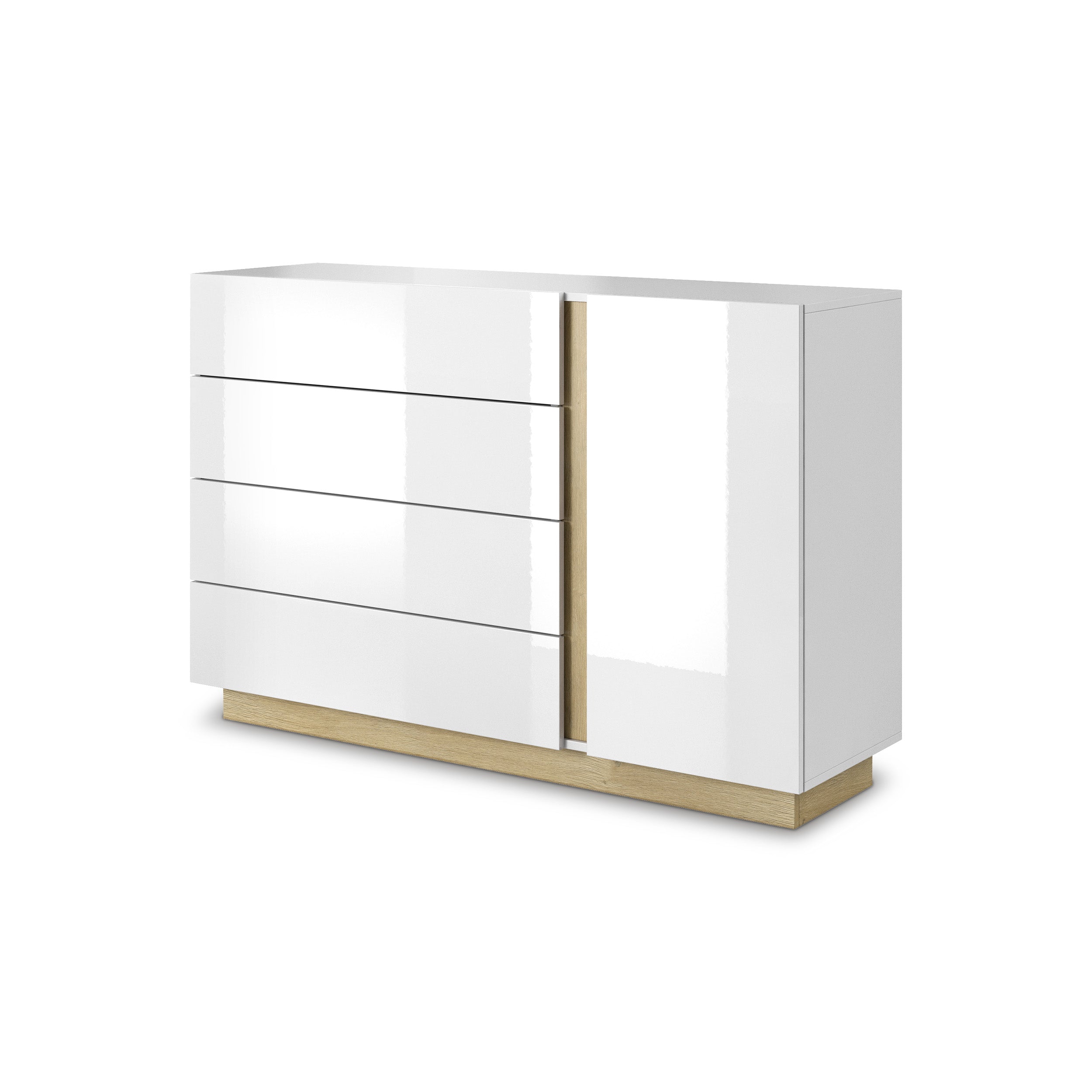 Komoda 138x91 w stylu minimalistycznym - push-to-open, cichy domyk, 4 szuflady | Armelia Biały Dąb grandson