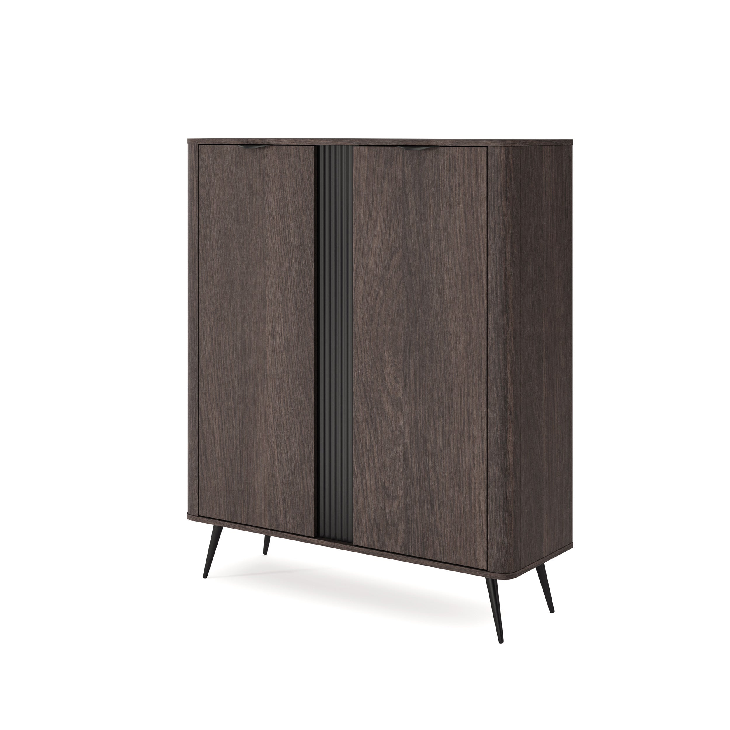 Komoda wysoka 2-drzwiowa 113x134 w stylu soft loft - dąb dunin, czarne uchwyty, minimalistyczna forma | Velia