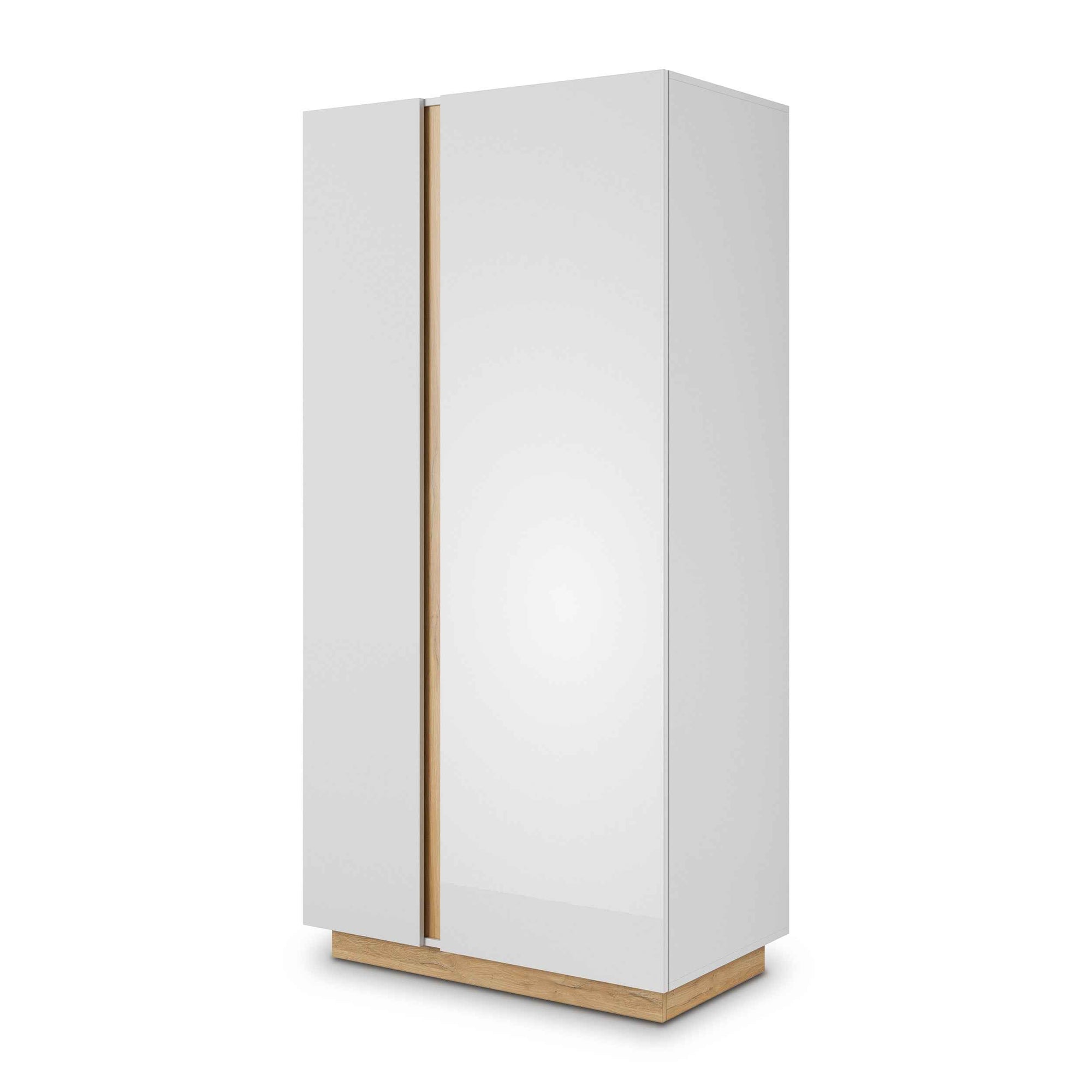 Szafa 2-drzwiowa 97x194 cm w stylu nowoczesnym – fronty MDF w połysku, cichy domyk, dębowy akcent | Armelia