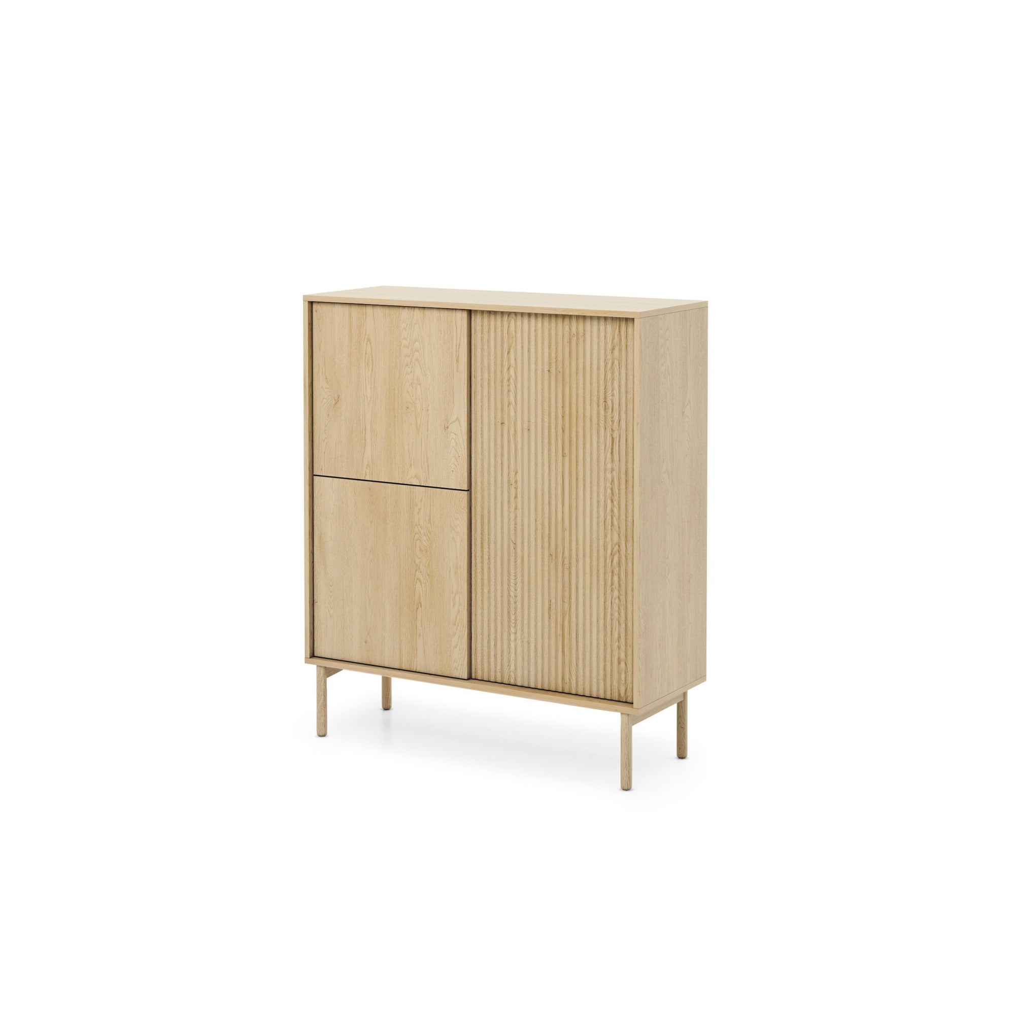 Komoda 3-drzwiowa 104x122 w stylu japandi - dąb cremona, push-to-open, drewniane nogi | Viola