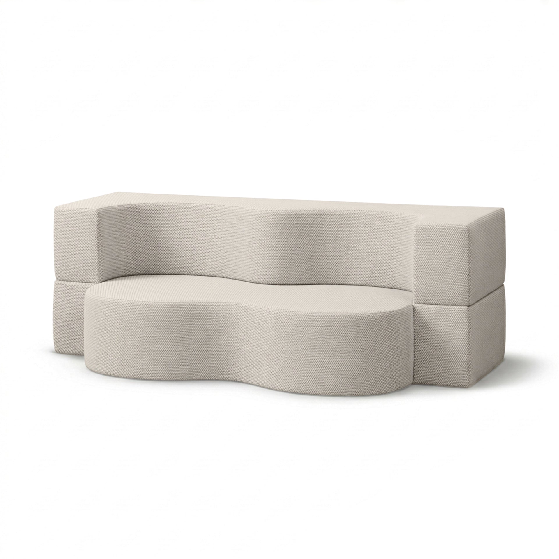 Sofa ogrodowa piankowa z funkcją spania w stylu nowoczesnym - organiczna bryła, tkanina Harris | Kamelia