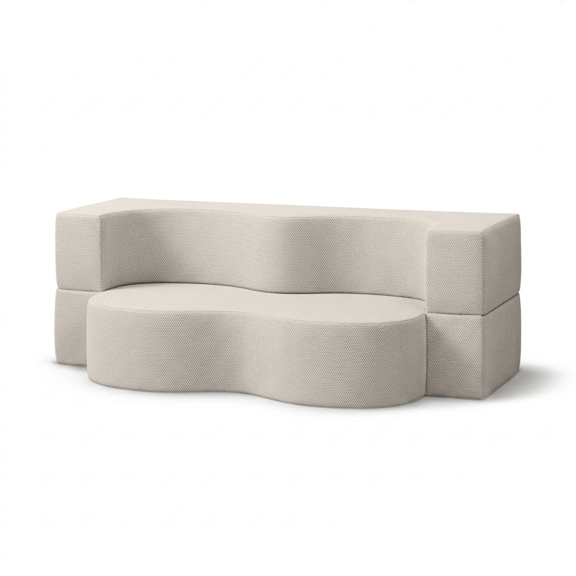 Sofa ogrodowa piankowa z funkcją spania w stylu nowoczesnym - organiczna bryła, tkanina Harris | Kamelia