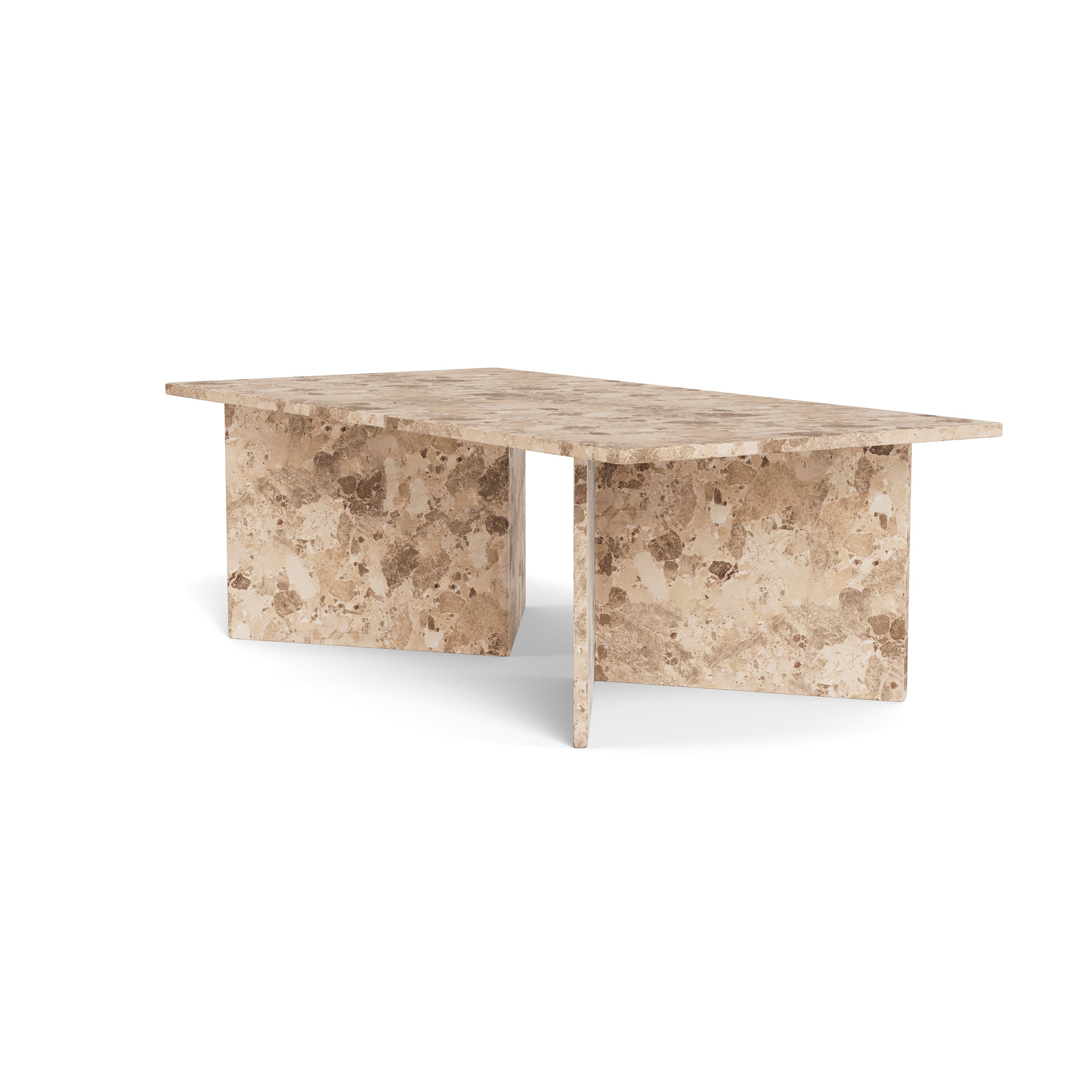 Stolik kawowy 140x42 w stylu eleganckim – duży blat, marmurowe wykończenie, podstawa V-shape | Plaris Beżowy Marmur