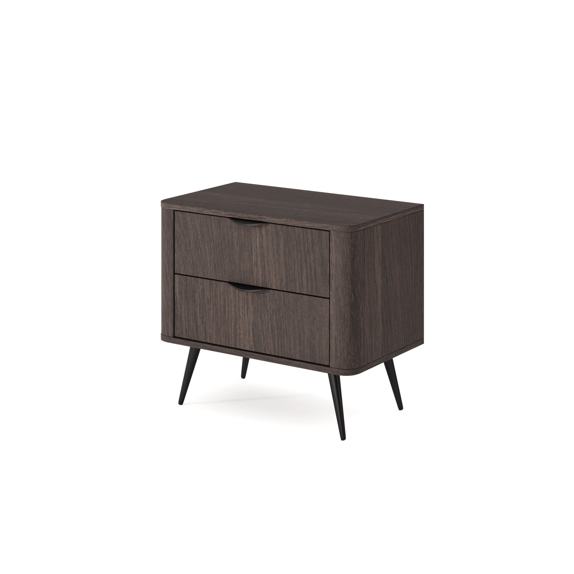 Szafka nocna z 2 szufladami 63x55 cm w stylu soft loft – zaoblone boki, dąb Dunin, metalowe nogi | Velia