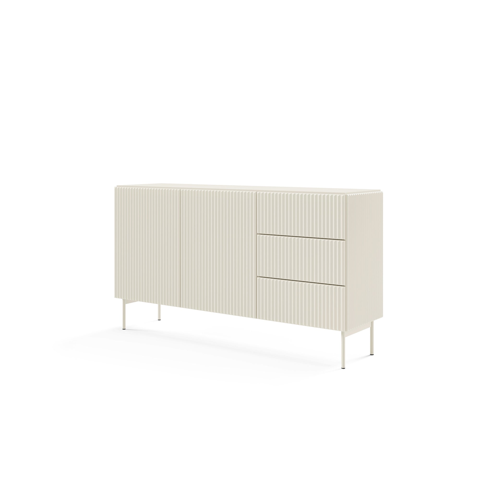 Komoda z drzwiami i szufladami 147x81 w stylu nowoczesnym - kaszmir, push-to-open, ryflowane fronty | MuzZI