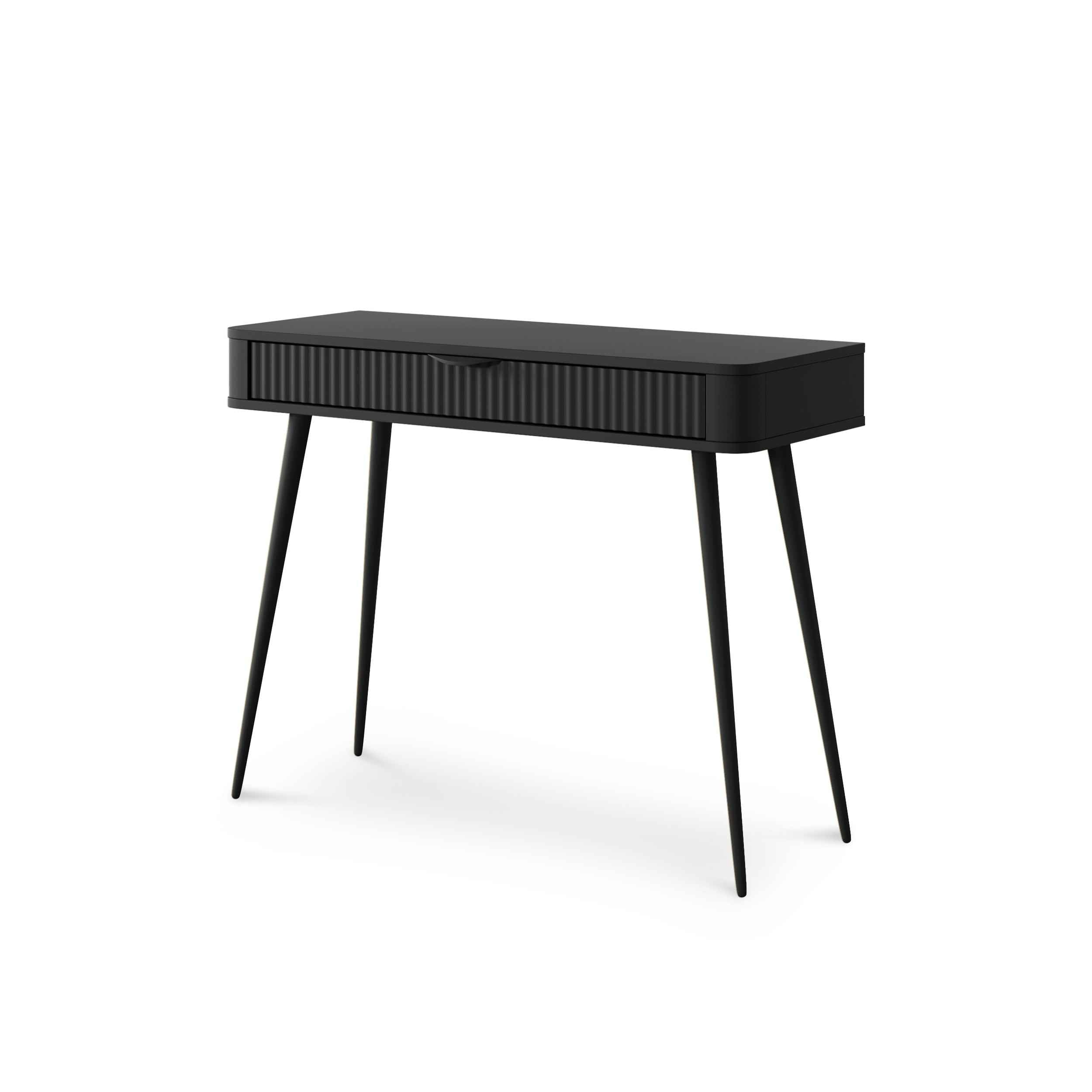 Toaletka z szufladą 100x78 w stylu nowoczesnym – ryflowany front, metalowe nogi, dwa warianty kolorystyczne | Laanti Czarny