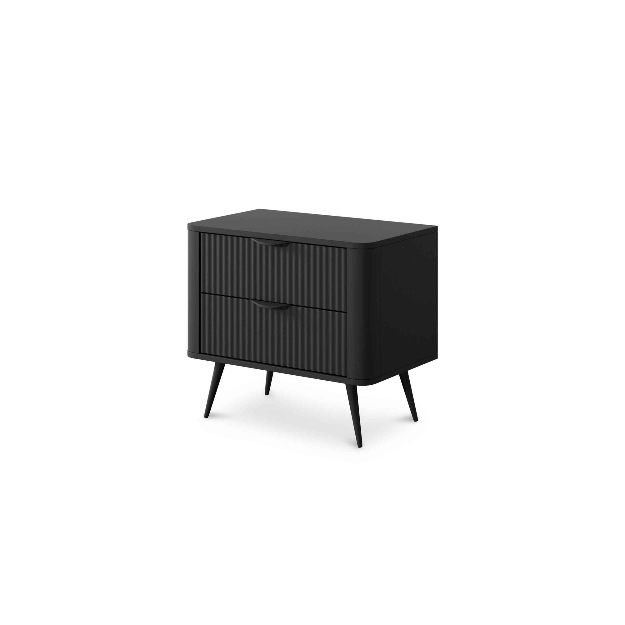 Szafka nocna z 2 szufladami 63x55 cm w stylu eleganckim – ryflowane fronty, zaoblone krawędzie | Laanti Czarny