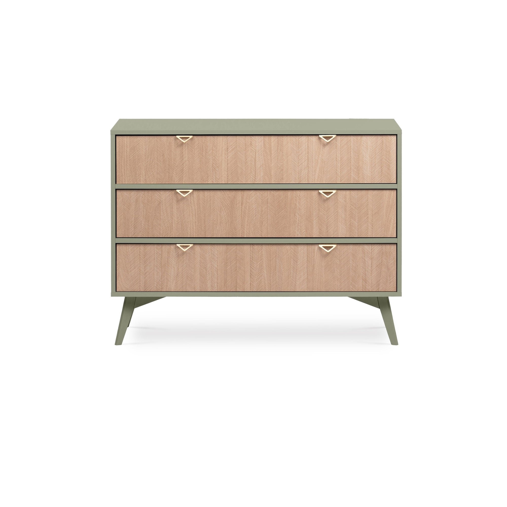Komoda z szufladami 106x80 w stylu japandi - jodełka, złote uchwyty, drewniane nogi | Mandala