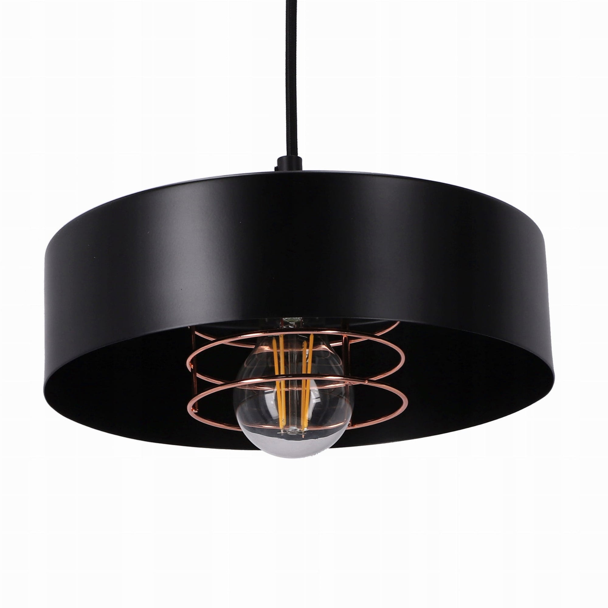 Lampa wisząca 3-punktowa w stylu industrialnym – czarne cylindryczne klosze, oprawki E27 | Spirra