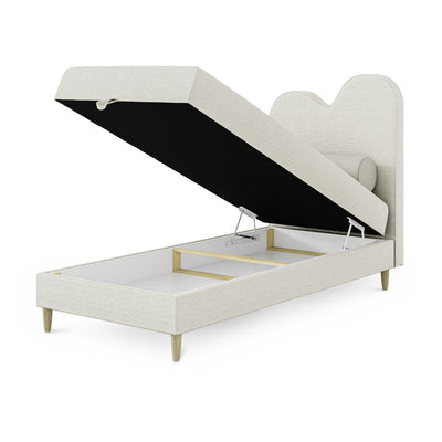 Kinder-Kontinentalbett mit gewelltem Kopfteil und Bettkasten im Soft-Modern-Stil | Mellia