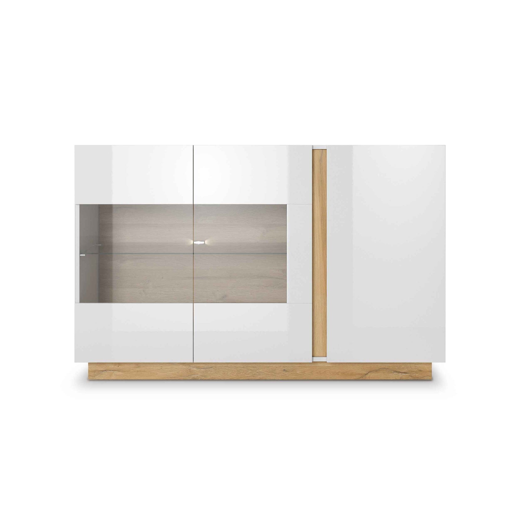 Komoda z witryną 138x91 w stylu nowoczesnym - szkło hartowane, push-to-open, opcjonalny LED | Armelia