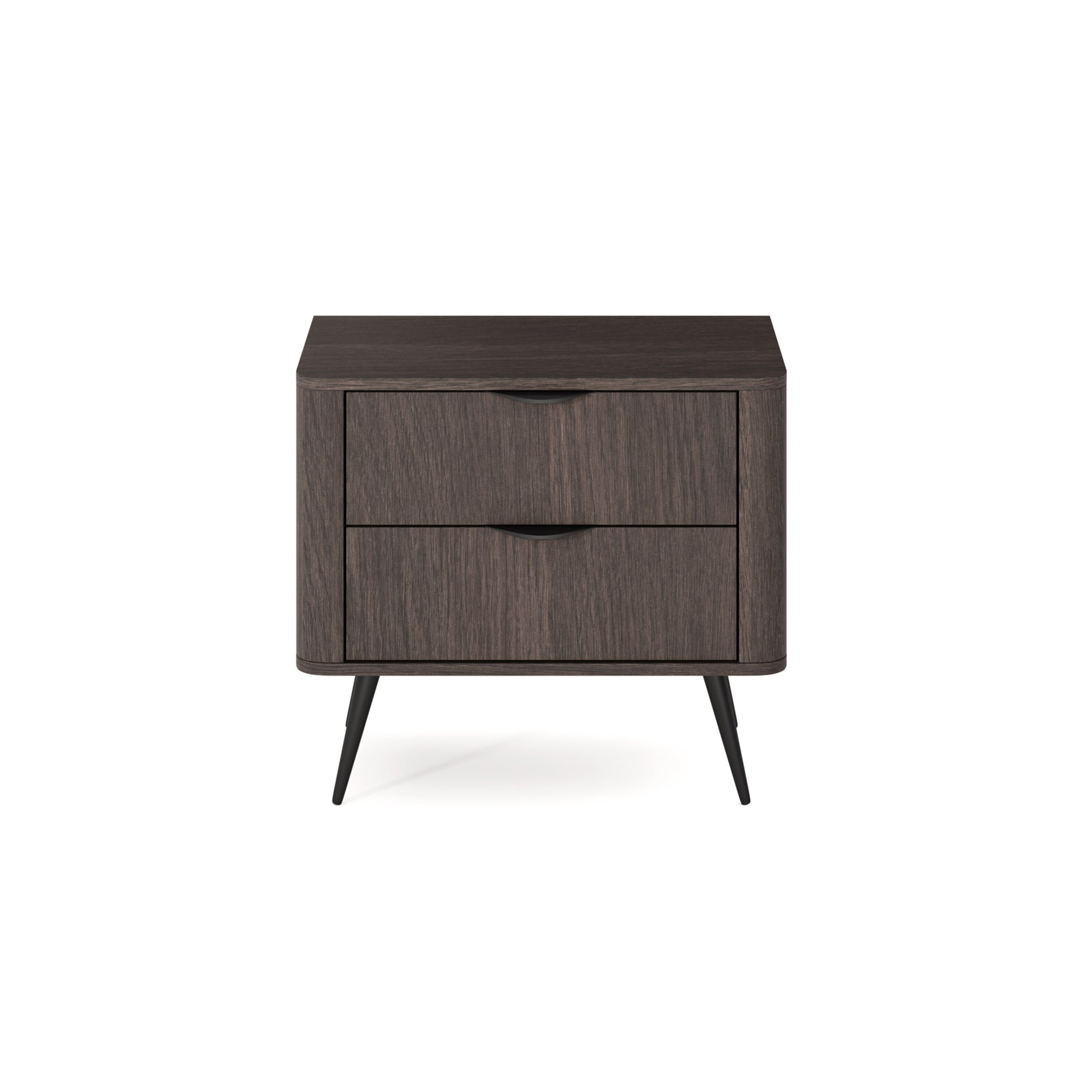 Szafka nocna z 2 szufladami 63x55 cm w stylu soft loft – zaoblone boki, dąb Dunin, metalowe nogi | Velia