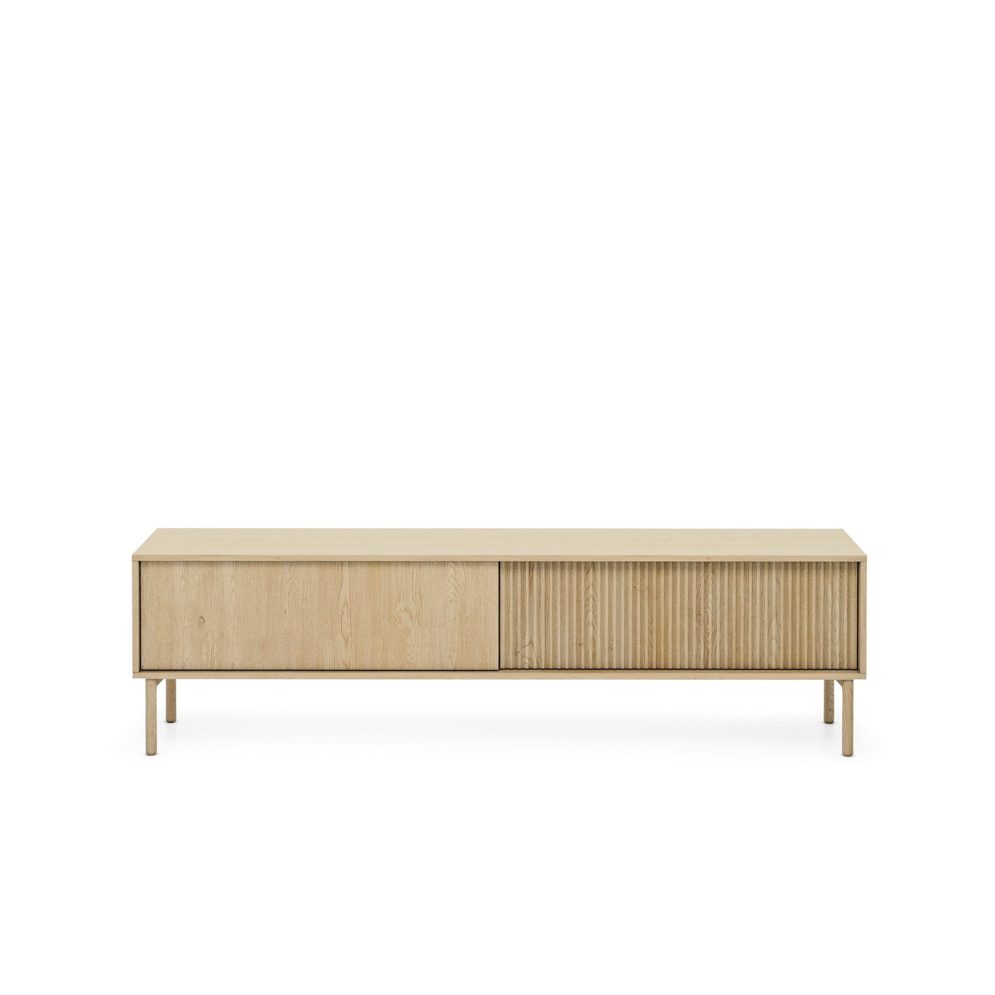 Szafka RTV 187x52 w stylu japandi - dąb cremona, ryflowane fronty MDF, push-to-open | Viola