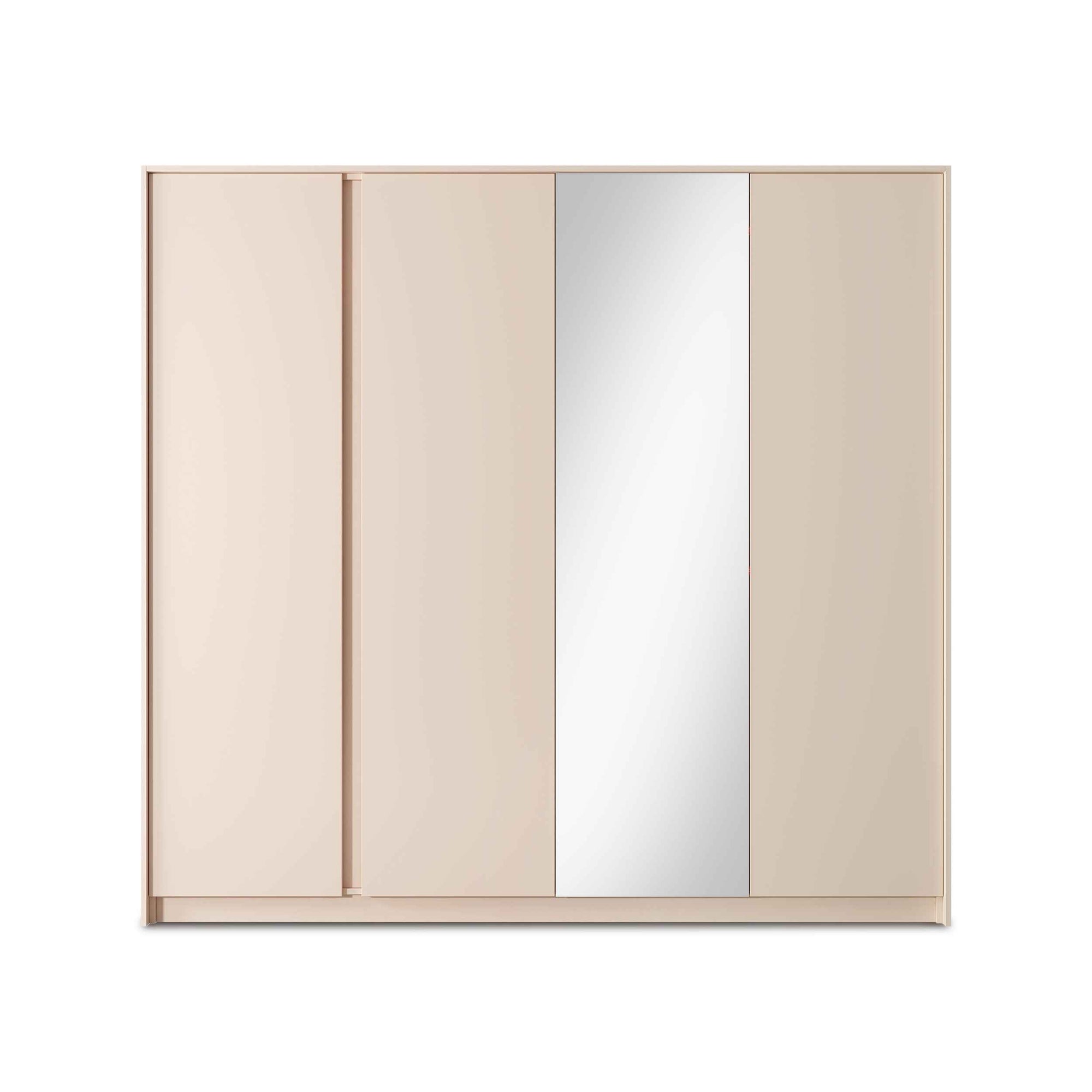 Szafa 4-drzwiowa 223x210 cm w stylu minimalistycznym – z lustrem, pojemne wnętrze, bezuchwytowe fronty | Dust