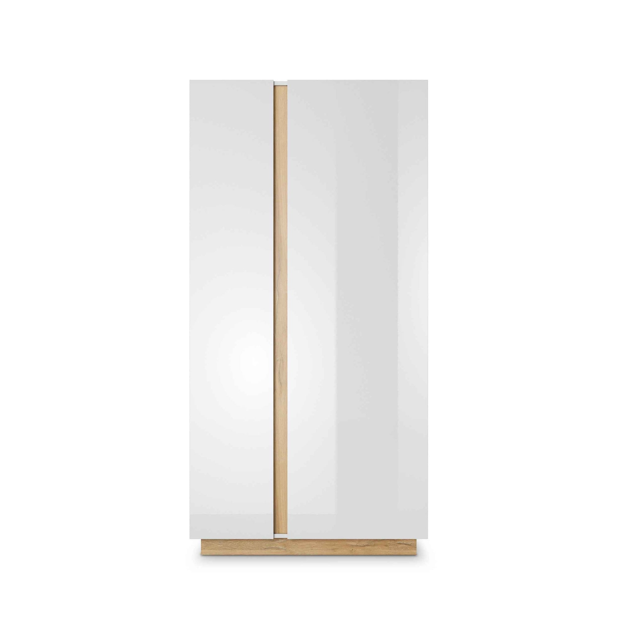 Szafa 2-drzwiowa 97x194 cm w stylu nowoczesnym – fronty MDF w połysku, cichy domyk, dębowy akcent | Armelia