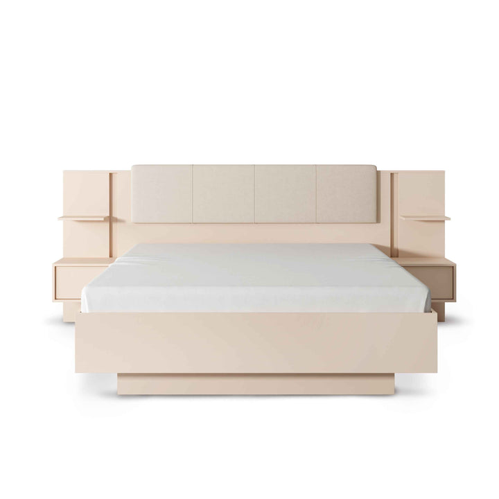 Łóżko tapicerowane z pojemnikiem w stylu glamour – zintegrowane stoliki nocne | Dust