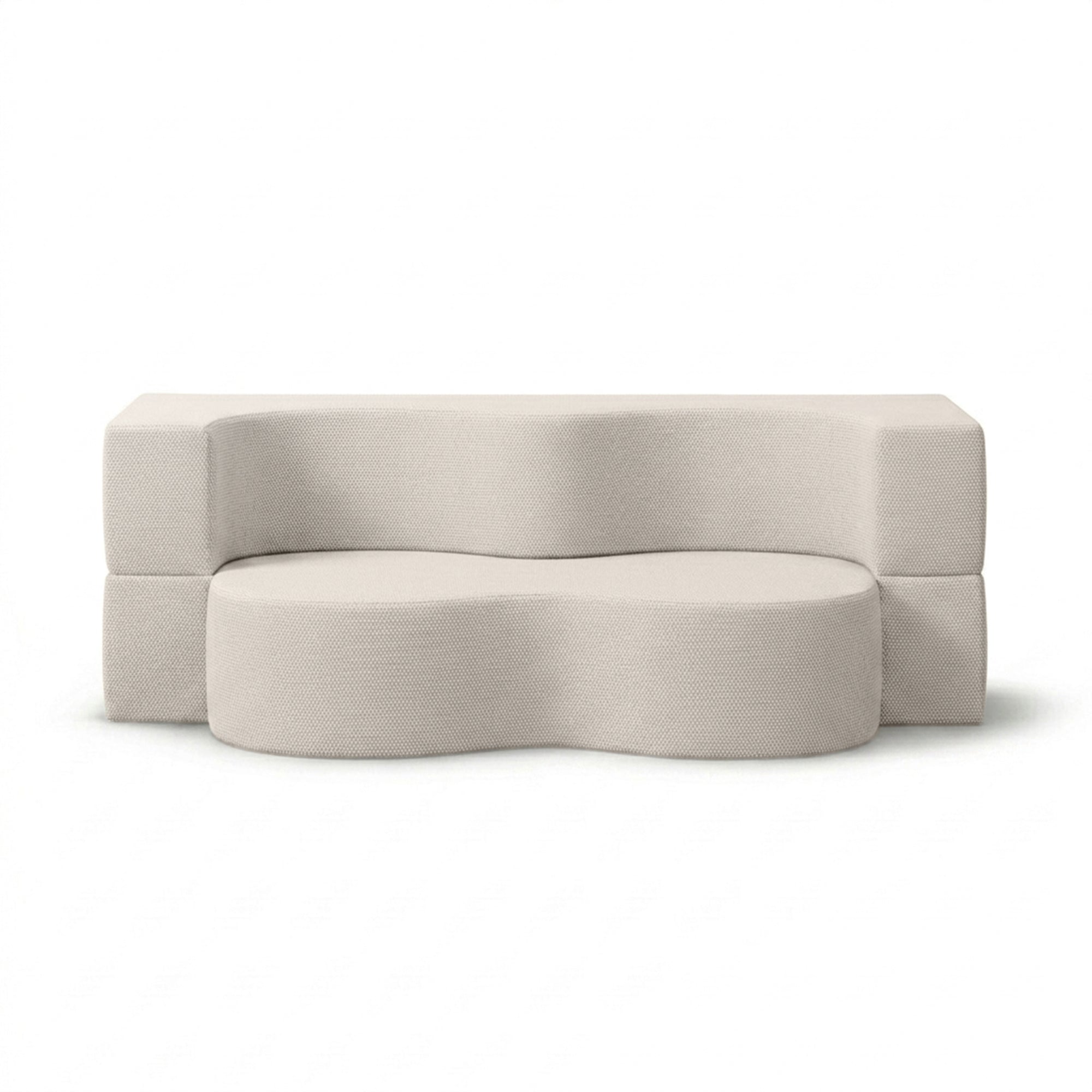 Sofa ogrodowa piankowa z funkcją spania w stylu nowoczesnym - organiczna bryła, tkanina Harris | Kamelia