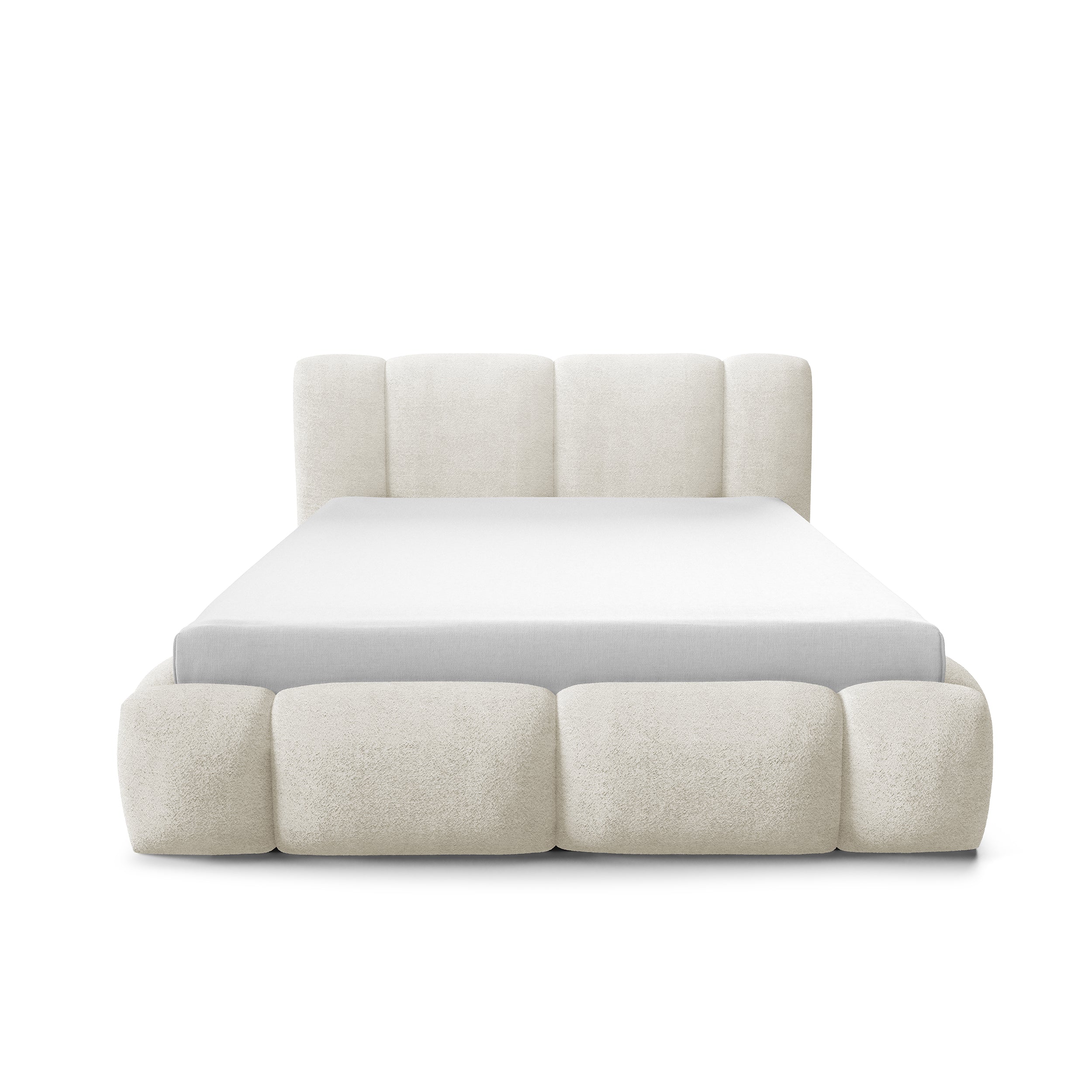 Łóżko tapicerowane z pojemnikiem w różnych rozmiarach w stylu japandi - LED, zagłówek segmentowy | Neria