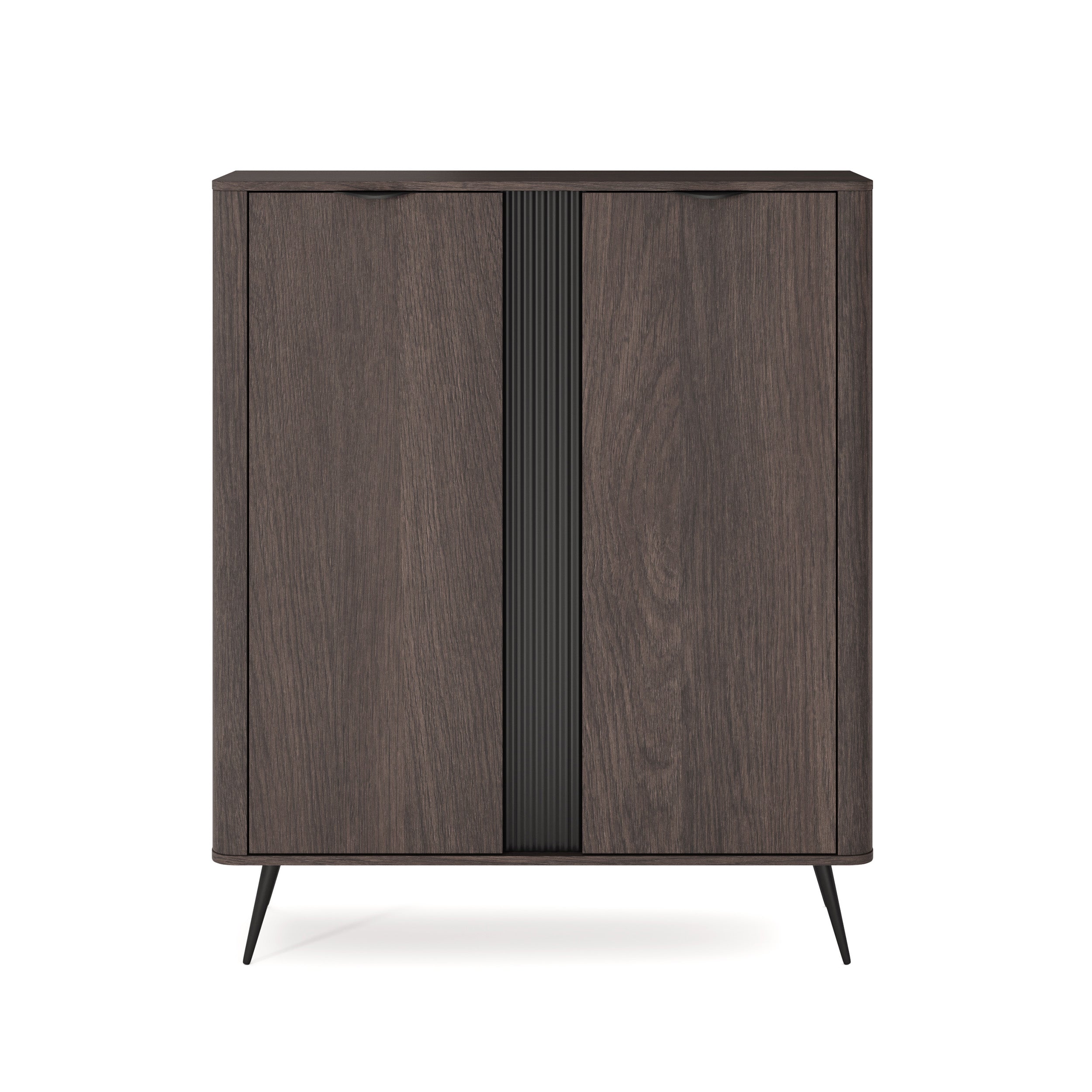 Komoda wysoka 2-drzwiowa 113x134 w stylu soft loft - dąb dunin, czarne uchwyty, minimalistyczna forma | Velia