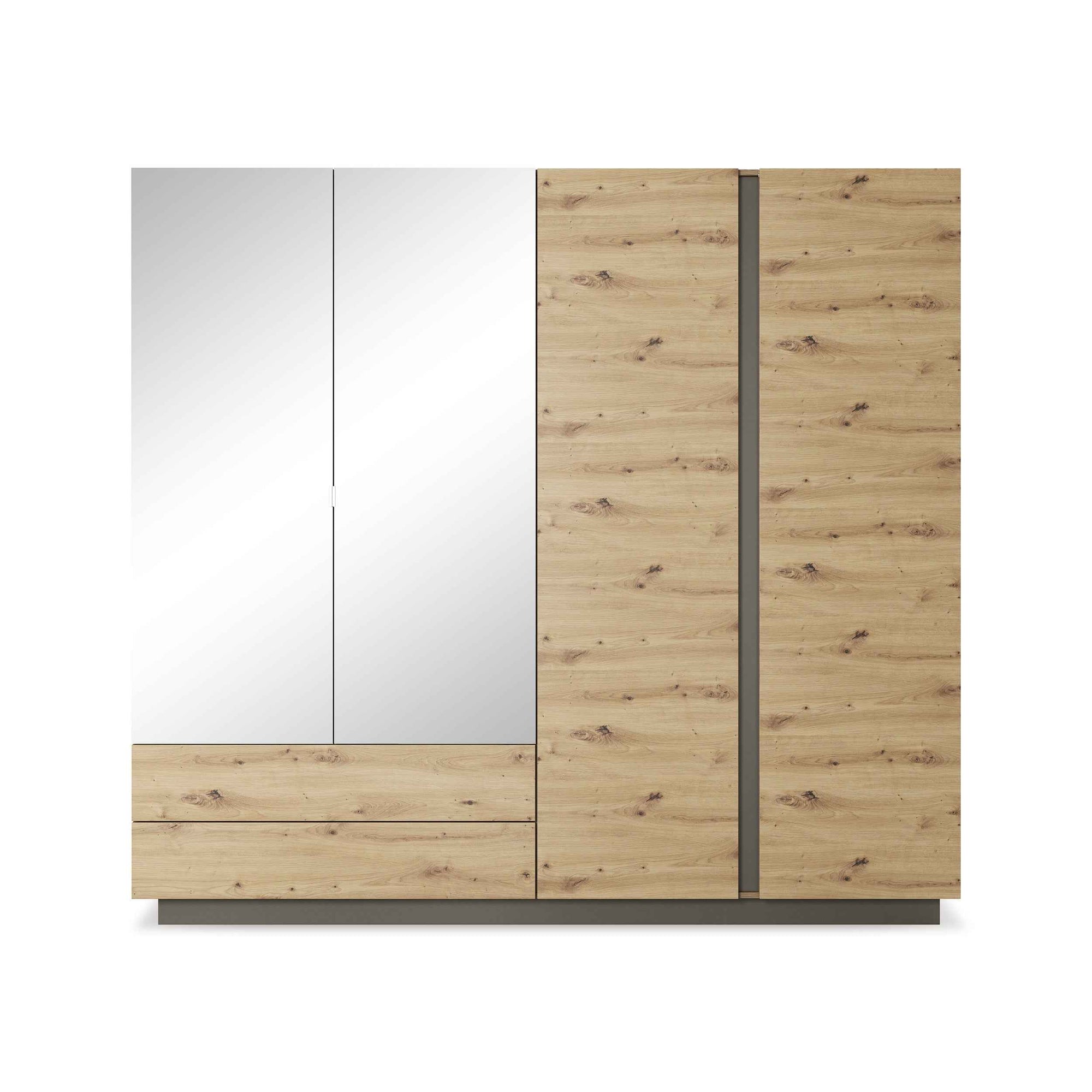 Szafa 4-drzwiowa 220x202 cm w stylu nowoczesnym – z lustrem, szuflady, cichy domyk | Armelia